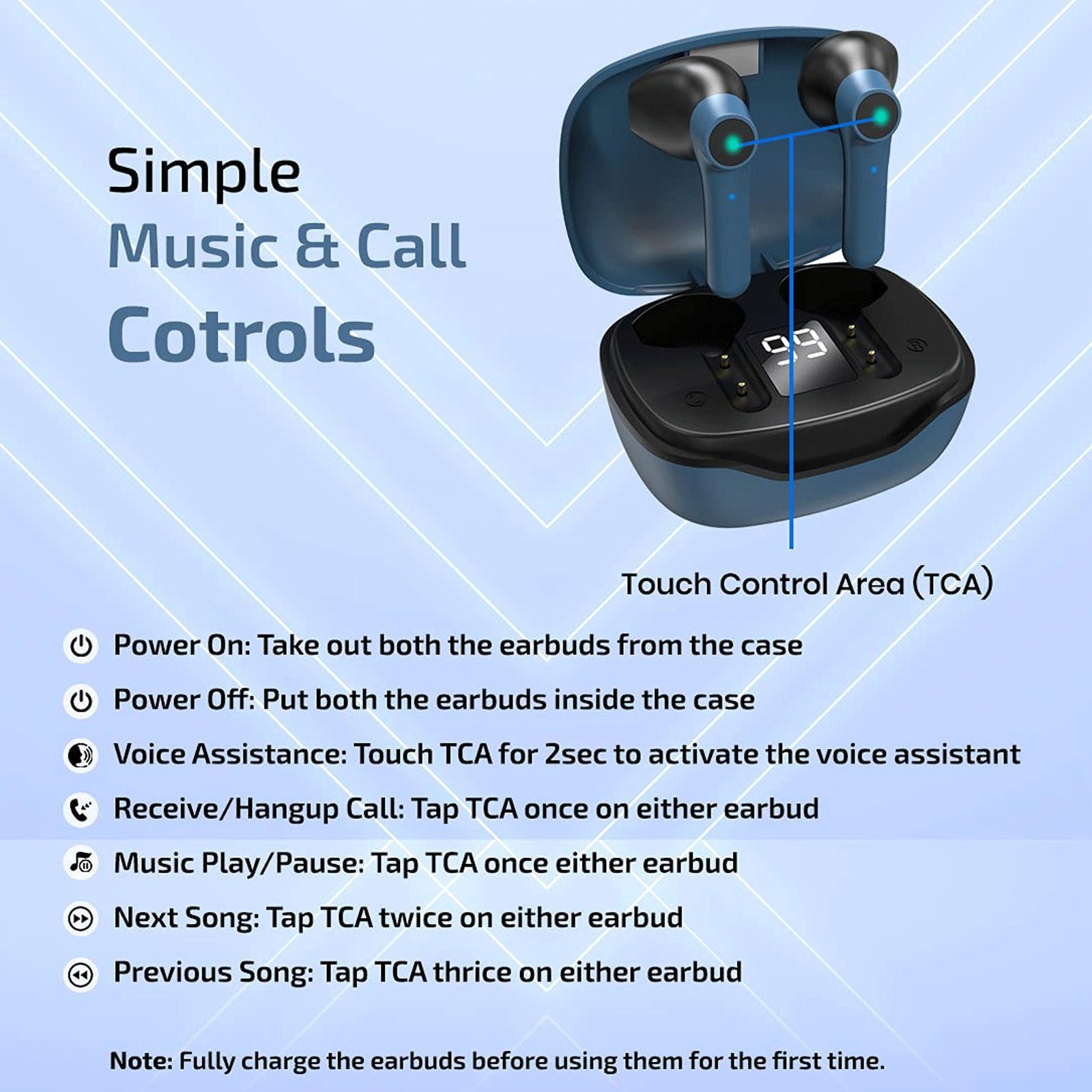 pTron Bass Pods 281 TWS Earbuds with Passive Noise Cancellation (IPX4 Sweat-Water Resistance, Stereo Calling, Black & Blue)_7