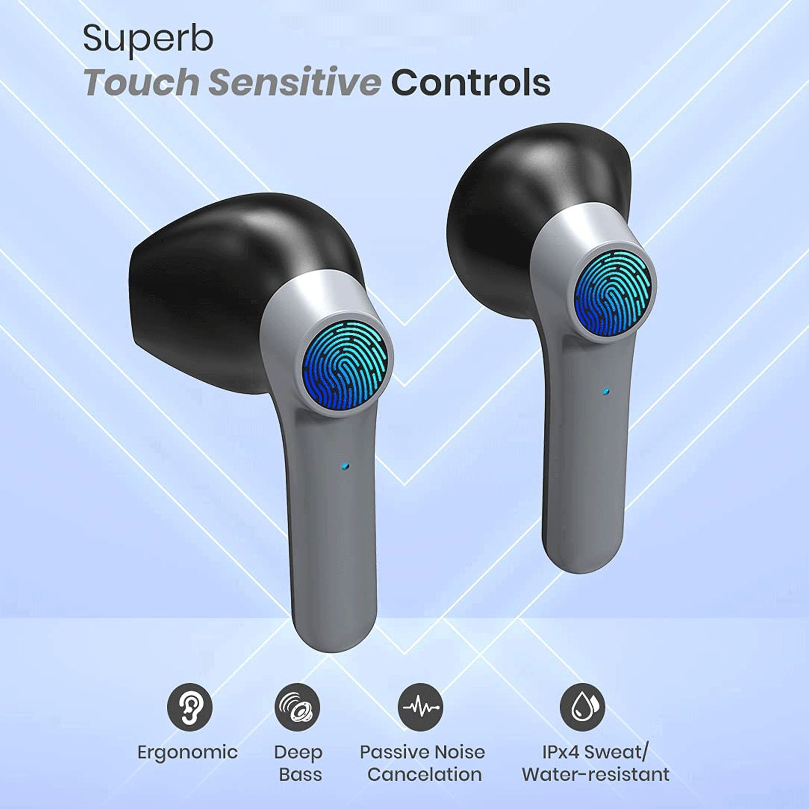 pTron Bass Pods 281 TWS Earbuds with Passive Noise Cancellation (IPX4 Sweat-Water Resistance, Stereo Calling, Black & Grey)_2