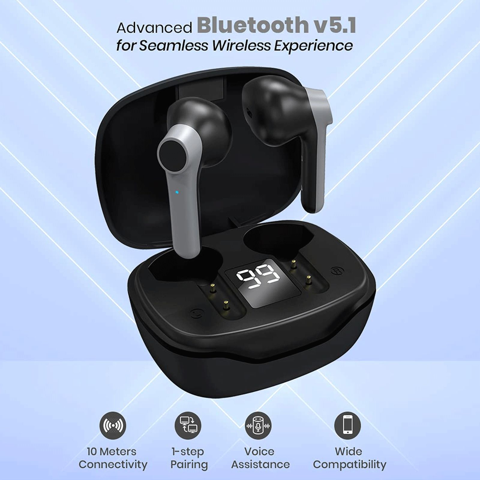 pTron Bass Pods 281 TWS Earbuds with Passive Noise Cancellation (IPX4 Sweat-Water Resistance, Stereo Calling, Black & Grey)_6