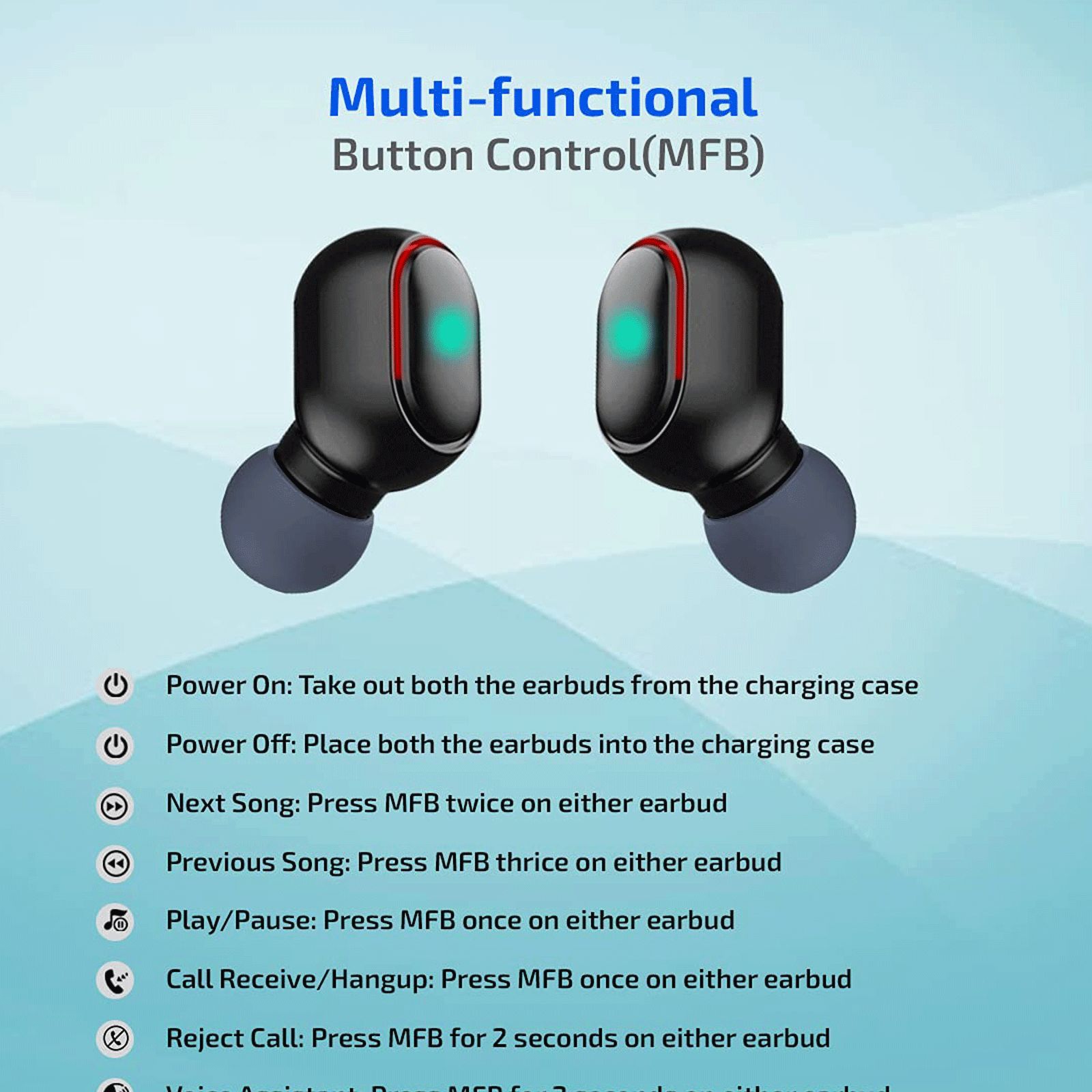 pTron Bass Pods 381 140318015 TWS Earbuds with Passive Noise Cancellation (Sweat Resistance, Voice Assistant, Black & Blue)_6