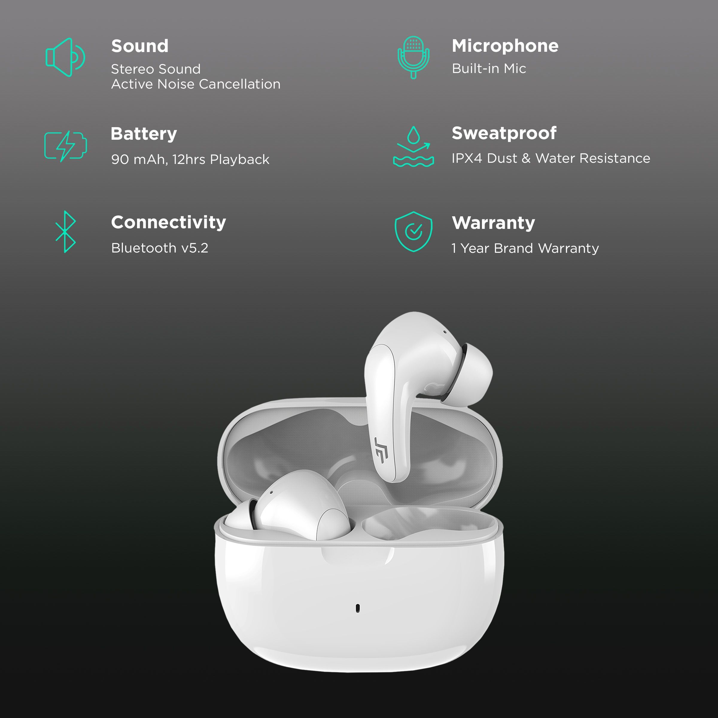 CROSSBEATS Epic Lite TWS Earbuds with Active Noise Cancellation (Water Resistant, Metro Silver)_2