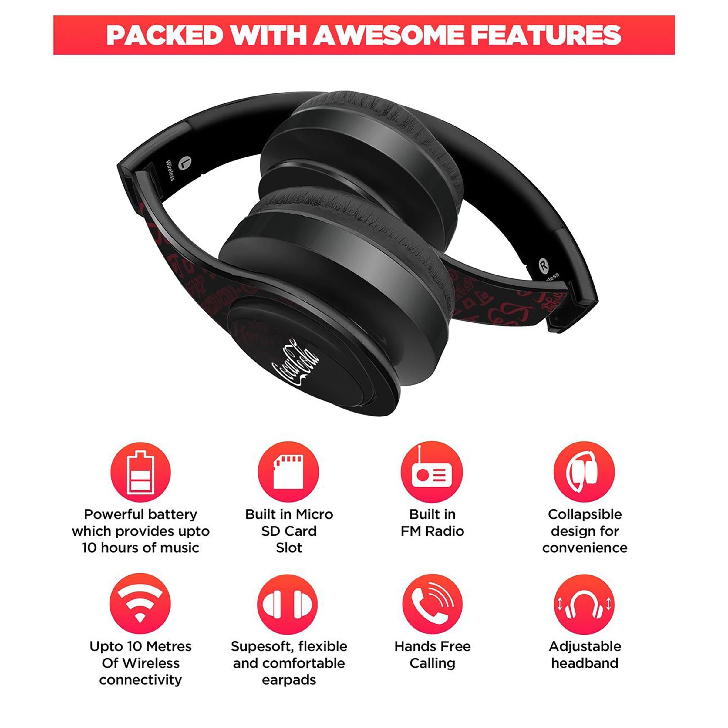 macmerise I Speak Coke Black - Decibel SODCIBLCC5066 Bluetooth Headphone with Mic (Passive Noise Cancellation, On Ear, Multicolor)_3