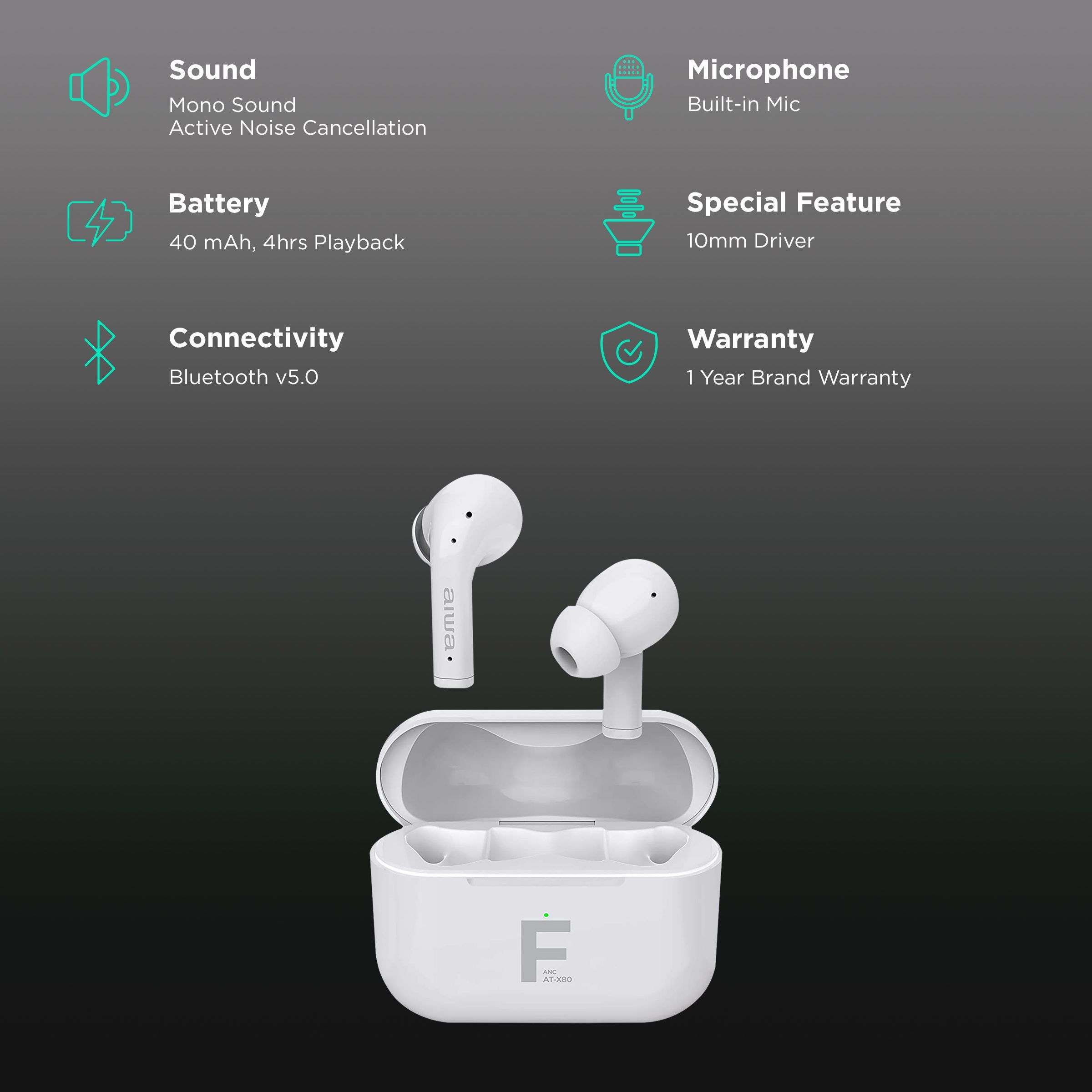 aiwa AT-X80FANC TWS Earbuds with Active Noise Cancellation (Water Resistant, Powerful Bass Balance, White)_2