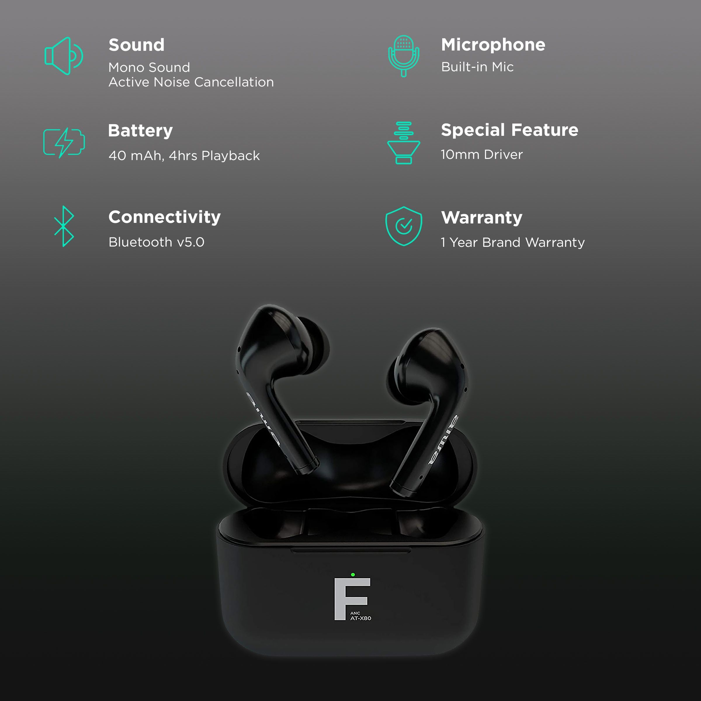 aiwa AT-X80FANC TWS Earbuds with Active Noise Cancellation (Water Resistant, Powerful Bass Balance, Black)_2