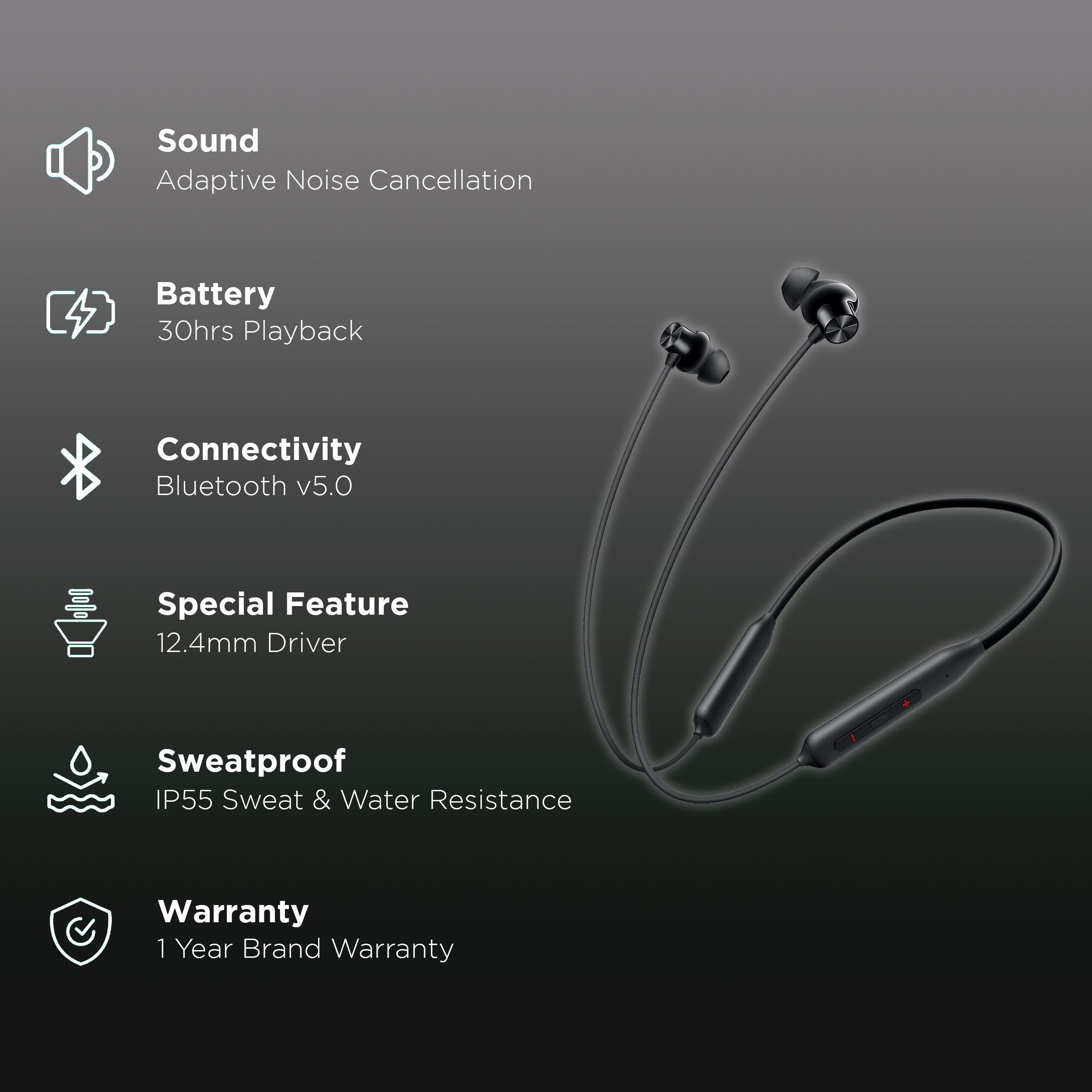 OnePlus Bullets Wireless Z2 E305A Neckband with AI Noise Cancellation (IP55 Water & Sweat Resistant, Upto 30 Hours Playback, Magico Black)_2