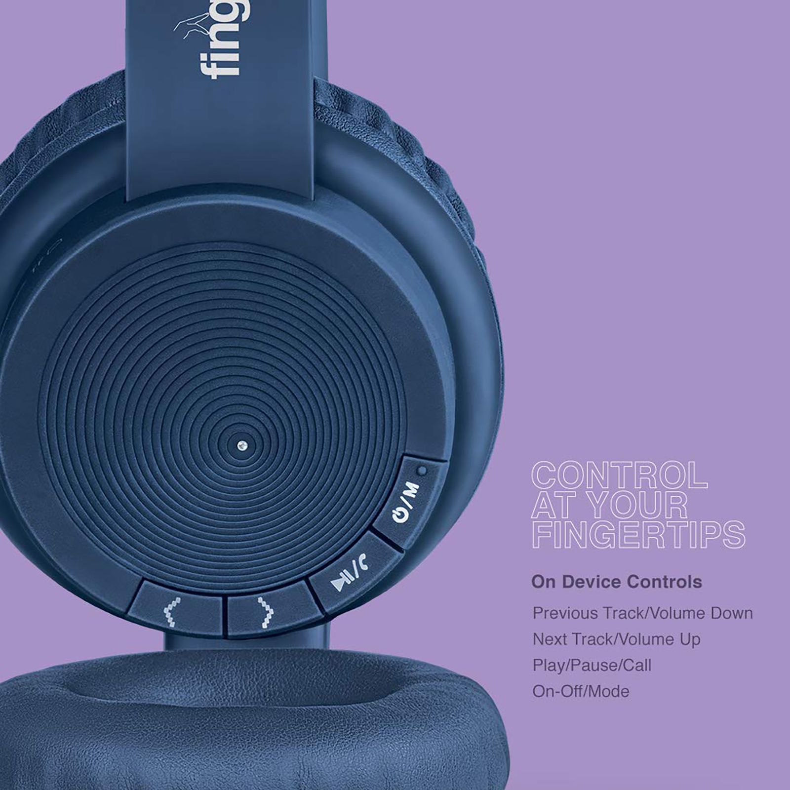 fingers Rock-n-Roll H2 Bluetooth Headphone with Mic (Foldable Design, On Ear, Oxford Blue)_4