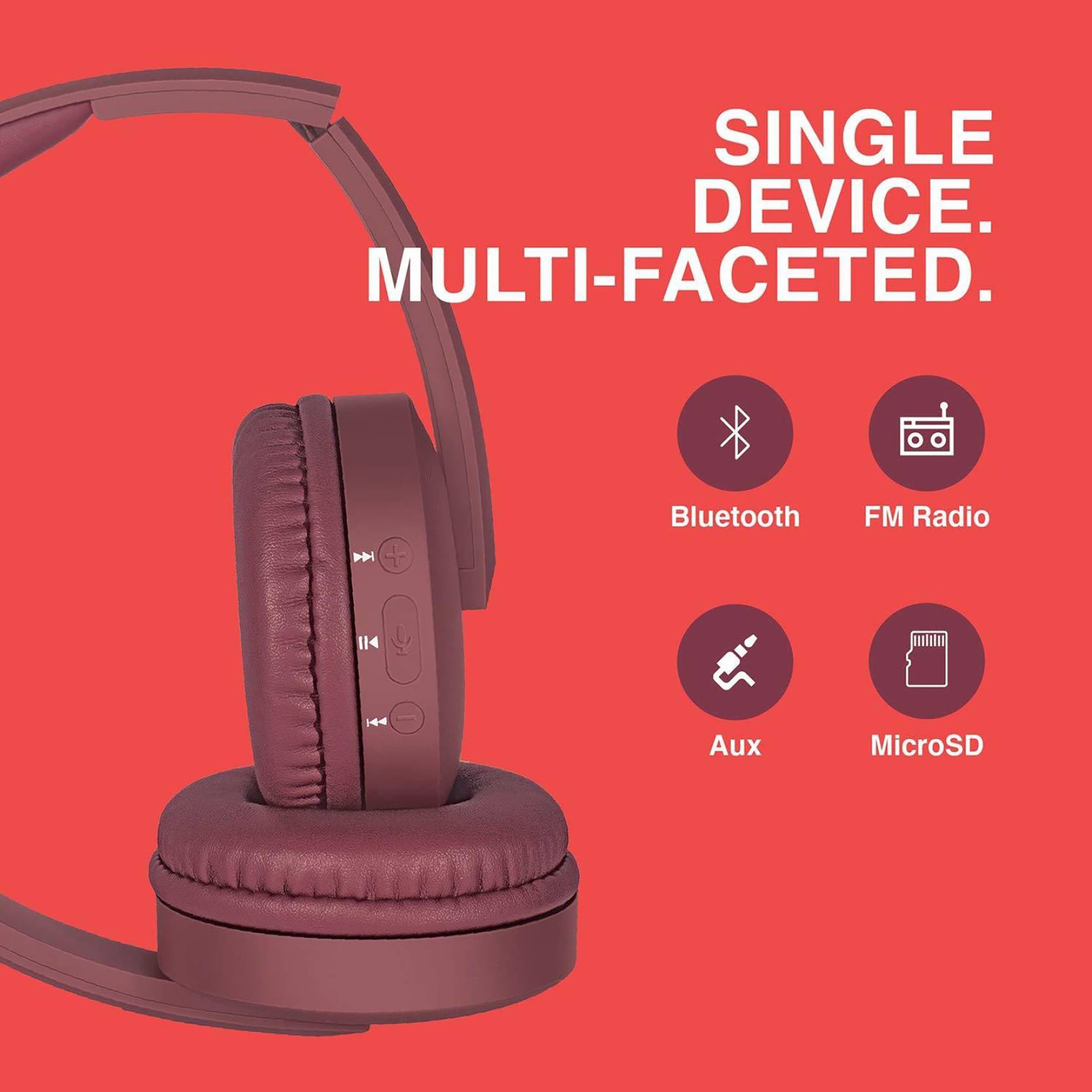 fingers Beaute Bluetooth Headphone with Mic (11 Hours Playback, On Ear, Mocha Maroon)_6