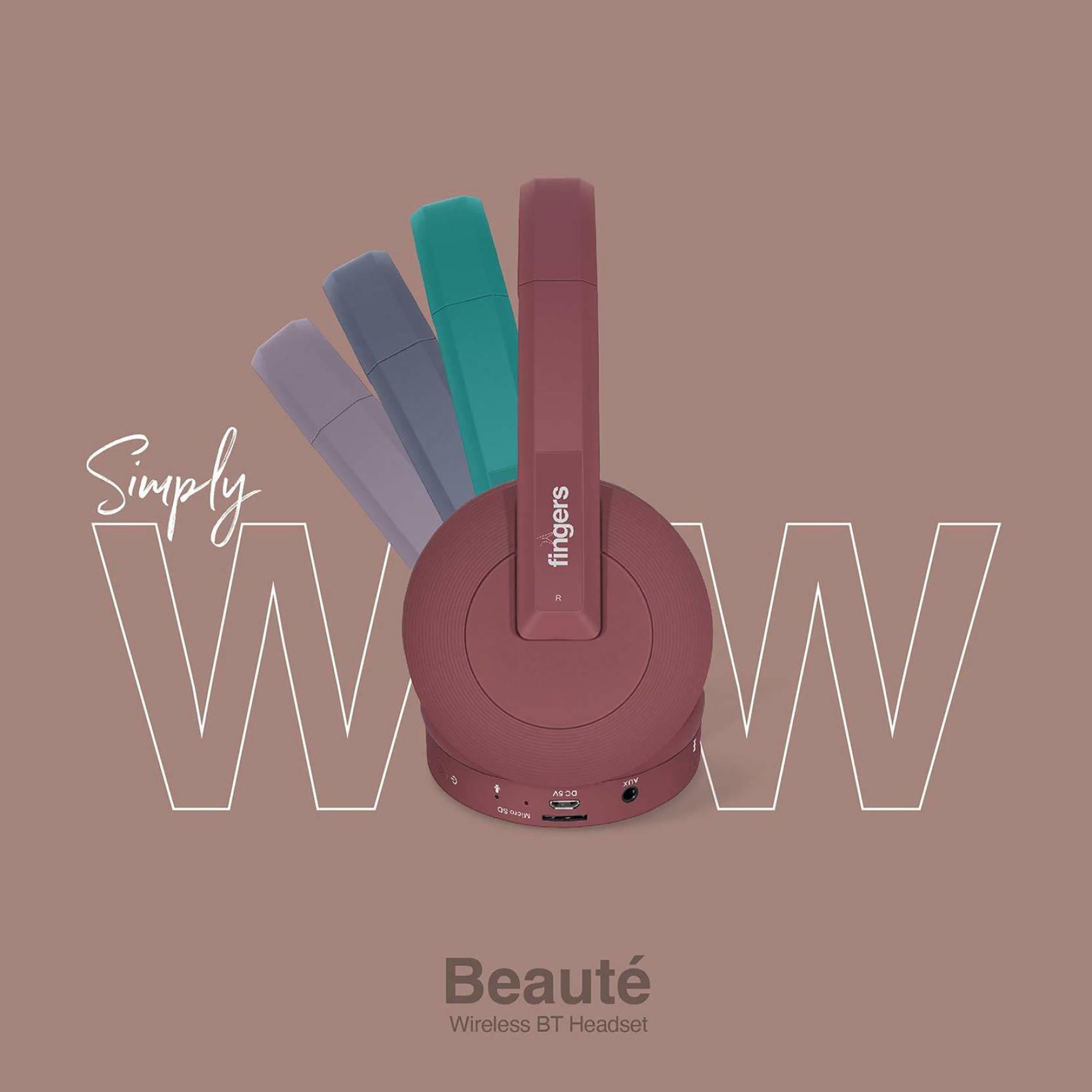 fingers Beaute Bluetooth Headphone with Mic (11 Hours Playback, On Ear, Mocha Maroon)_7