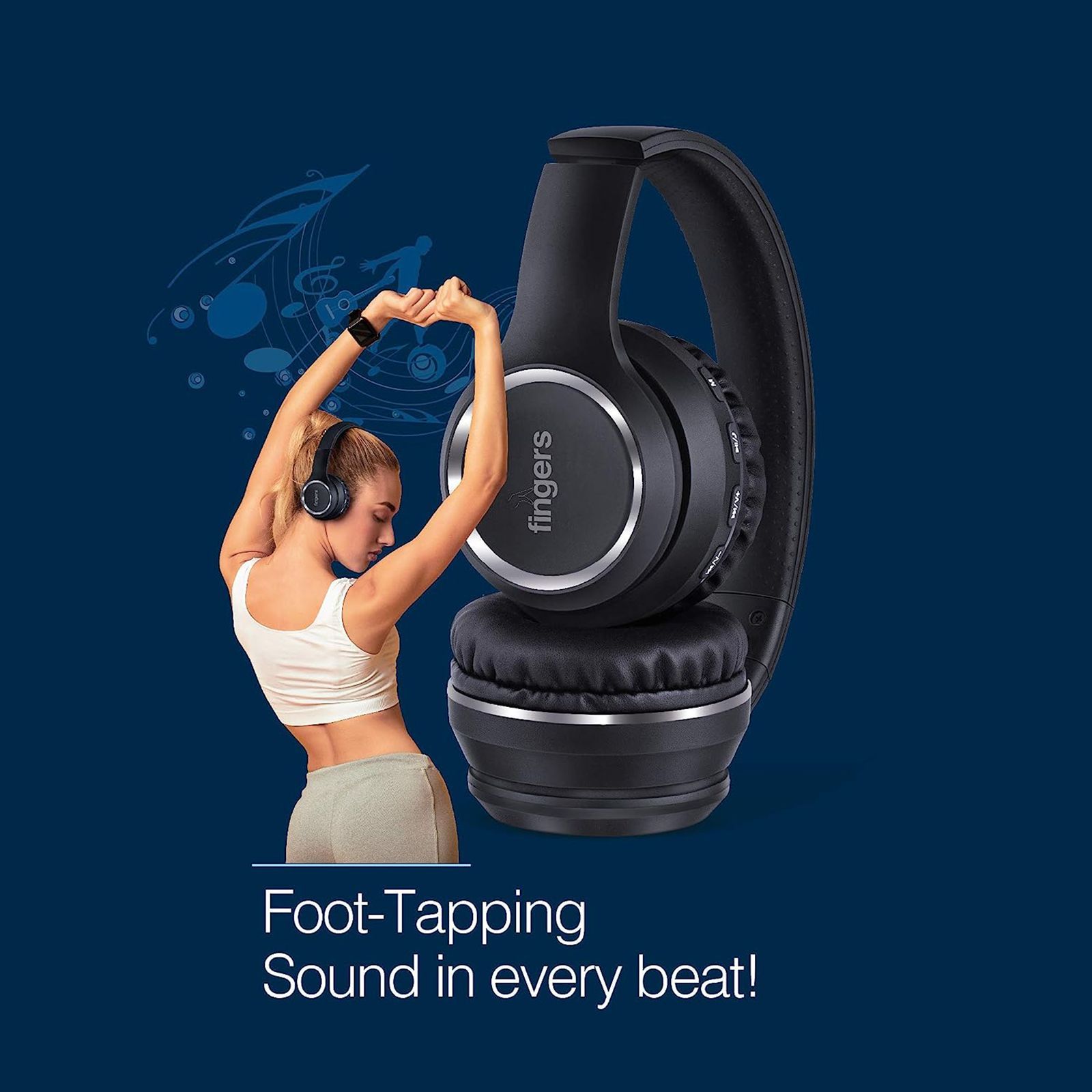 fingers Tap-2-Beat Bluetooth Headphone with Mic (Majestic Bass, On Ear, Jet Black)_5