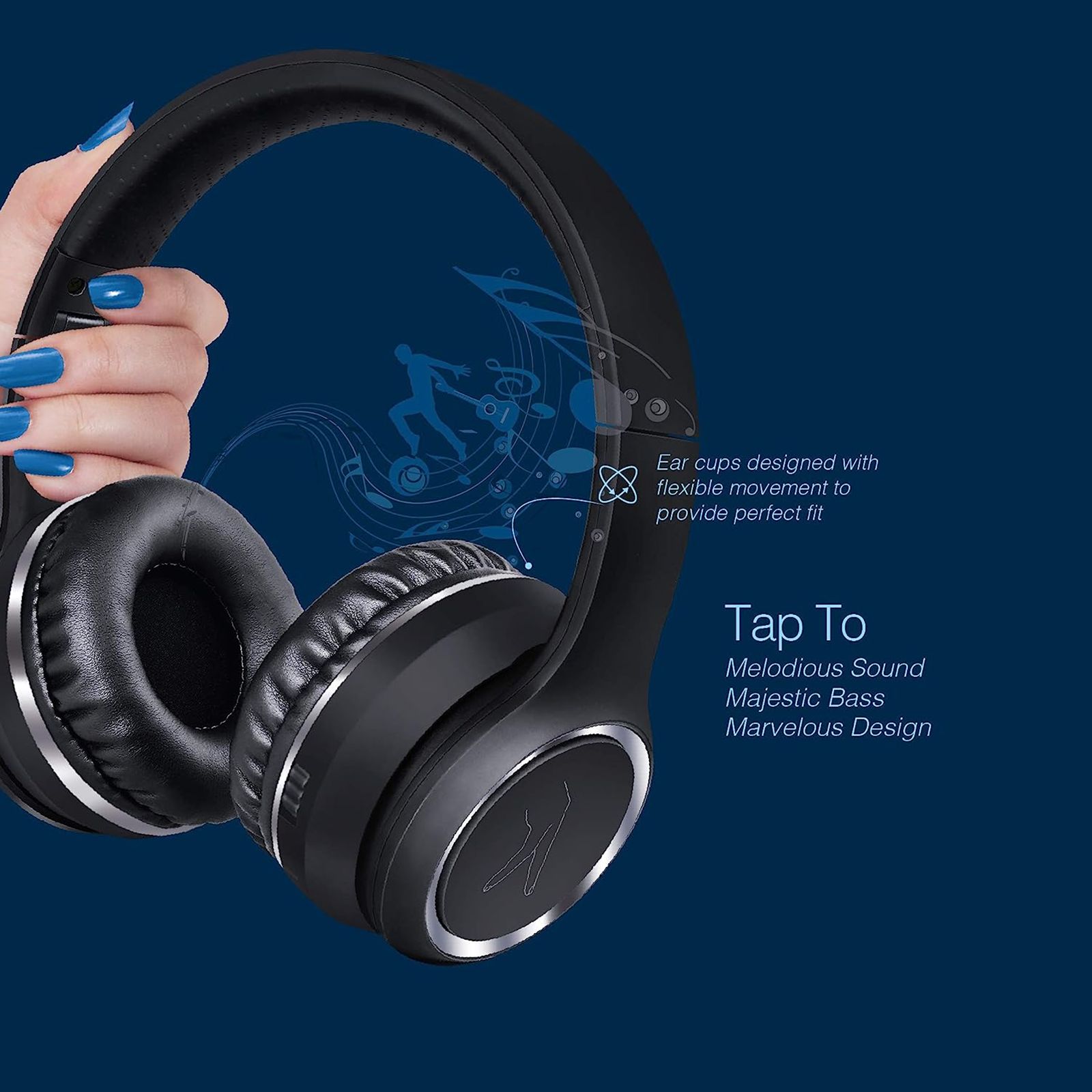 fingers Tap-2-Beat Bluetooth Headphone with Mic (Majestic Bass, On Ear, Jet Black)_6