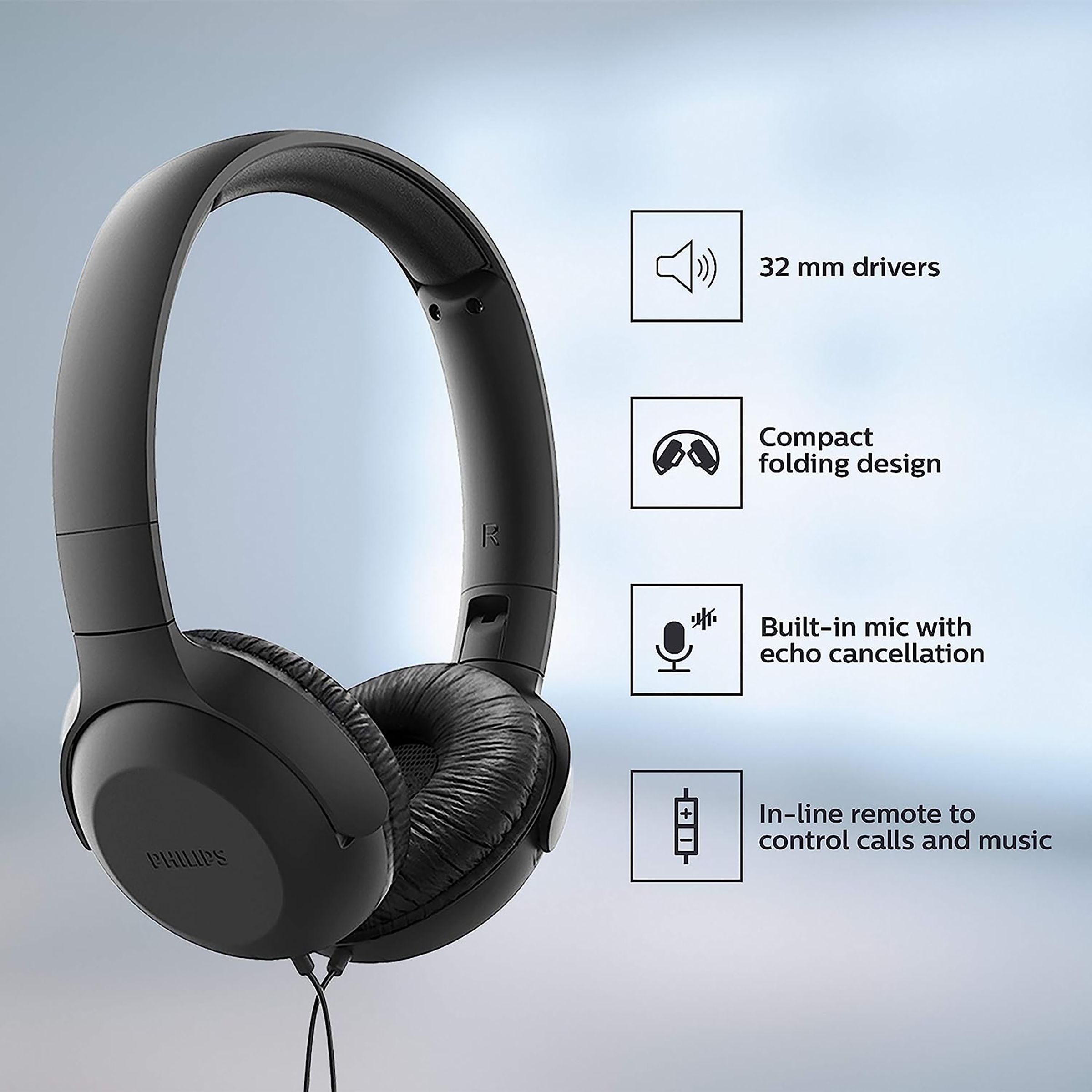 PHILIPS TAUH201BK Wired Headphone with Mic (On Ear, Black) PHILIPS TAUH201BK Wired Headphone with Mic (On Ear, Black)_5