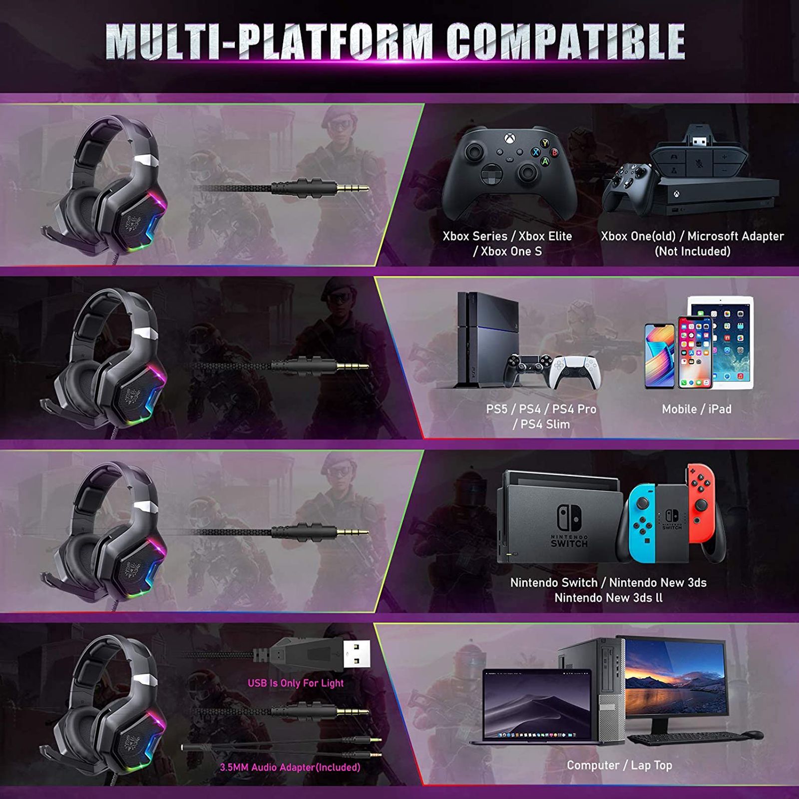 ONIKUMA K10 Pro Wired Gaming Headphone with Noise Cancellation (RGB Light, Over Ear, Black)_11