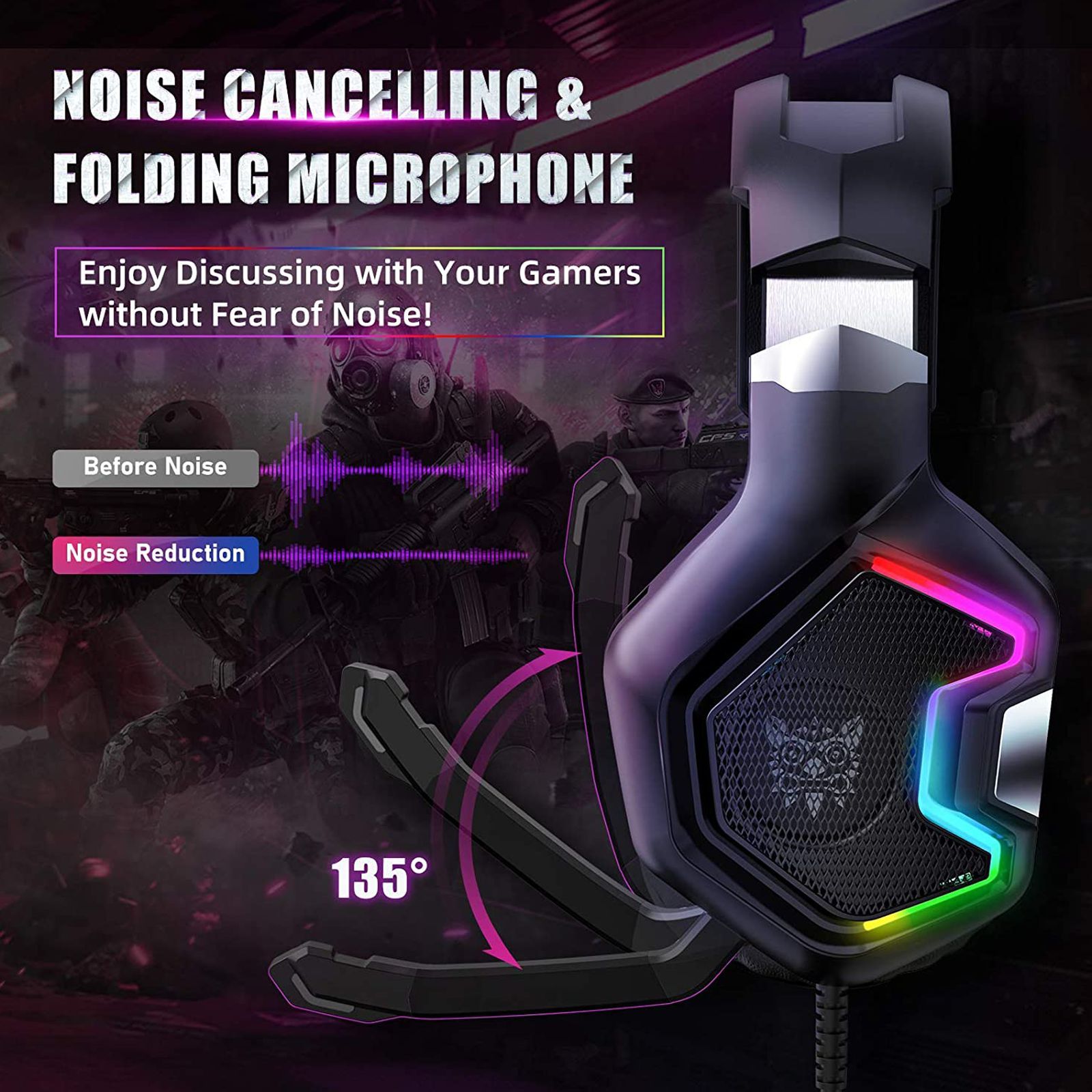 ONIKUMA K10 Pro Wired Gaming Headphone with Noise Cancellation (RGB Light, Over Ear, Black)_13
