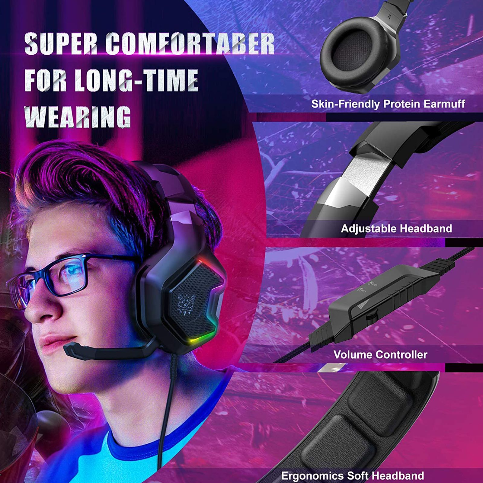 ONIKUMA K10 Pro Wired Gaming Headphone with Noise Cancellation (RGB Light, Over Ear, Black)_14