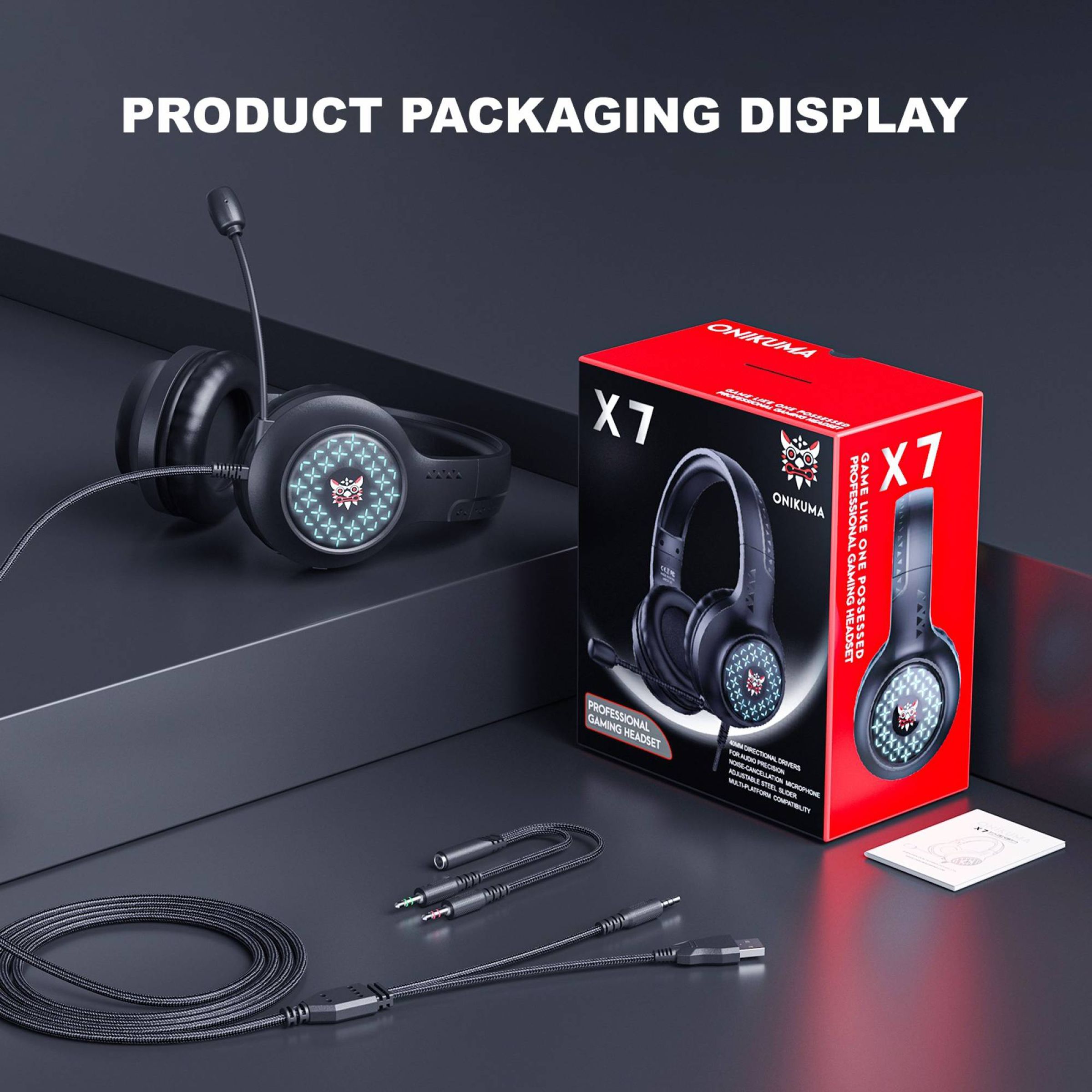 ONIKUMA X7 LED Wired Gaming Headphone with Noise Cancellation (RGB Light, Over Ear, Black)_4