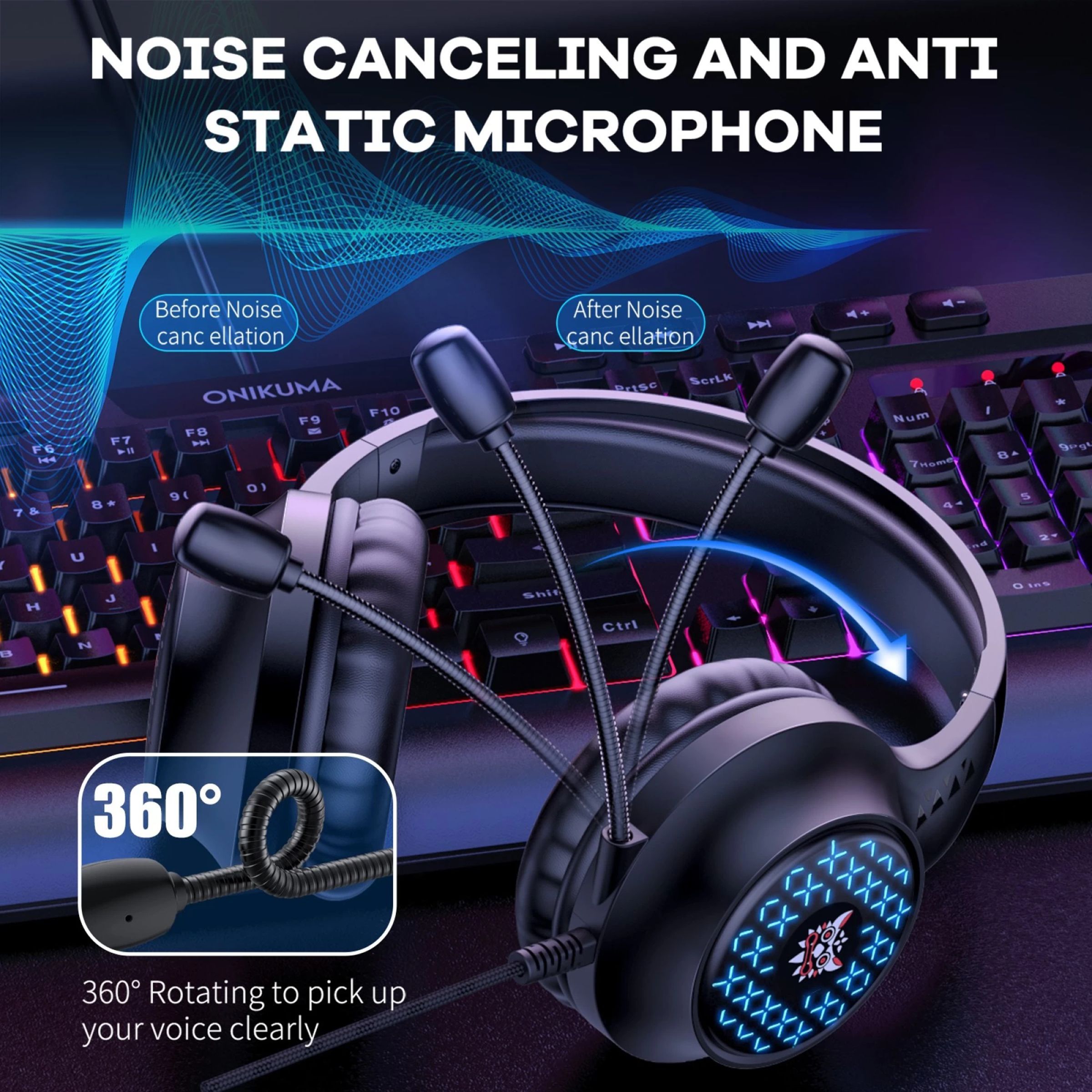 ONIKUMA X7 LED Wired Gaming Headphone with Noise Cancellation (RGB Light, Over Ear, Black)_8