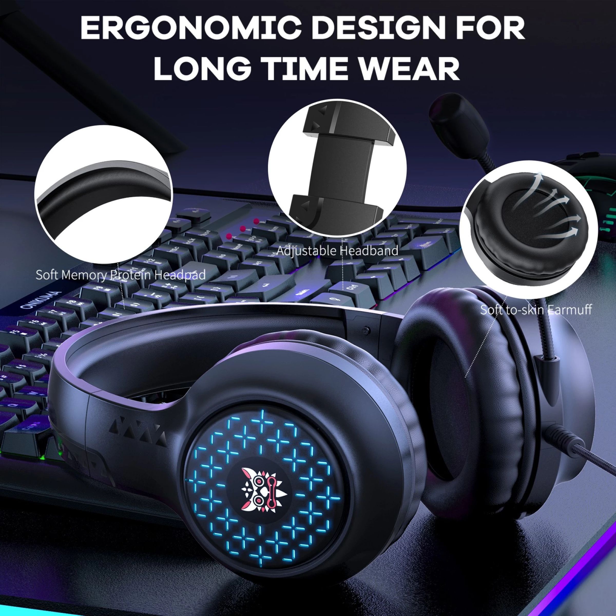 ONIKUMA X7 LED Wired Gaming Headphone with Noise Cancellation (RGB Light, Over Ear, Black)_10