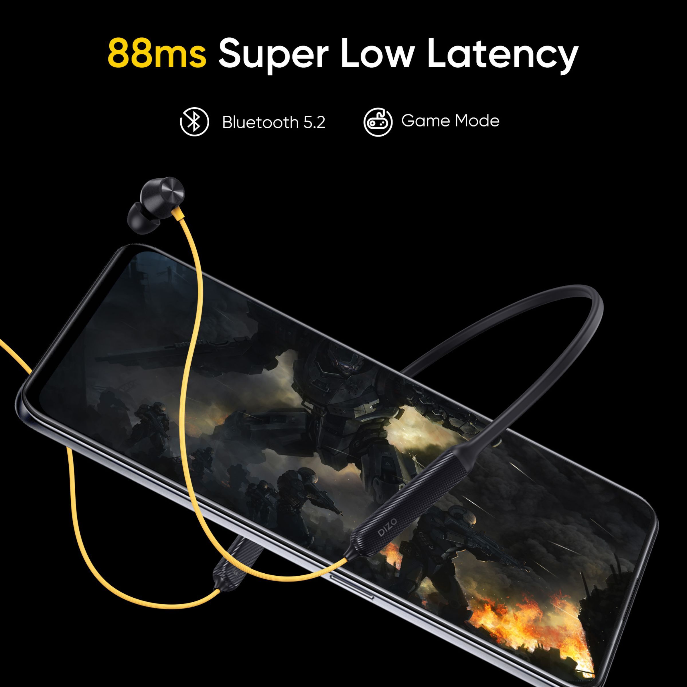 DIZO Wireless Power i Neckband with Environmental Noise Cancellation (IPX4 Water Resistant, Low Latency Game Mode, Yellow & Black)_7