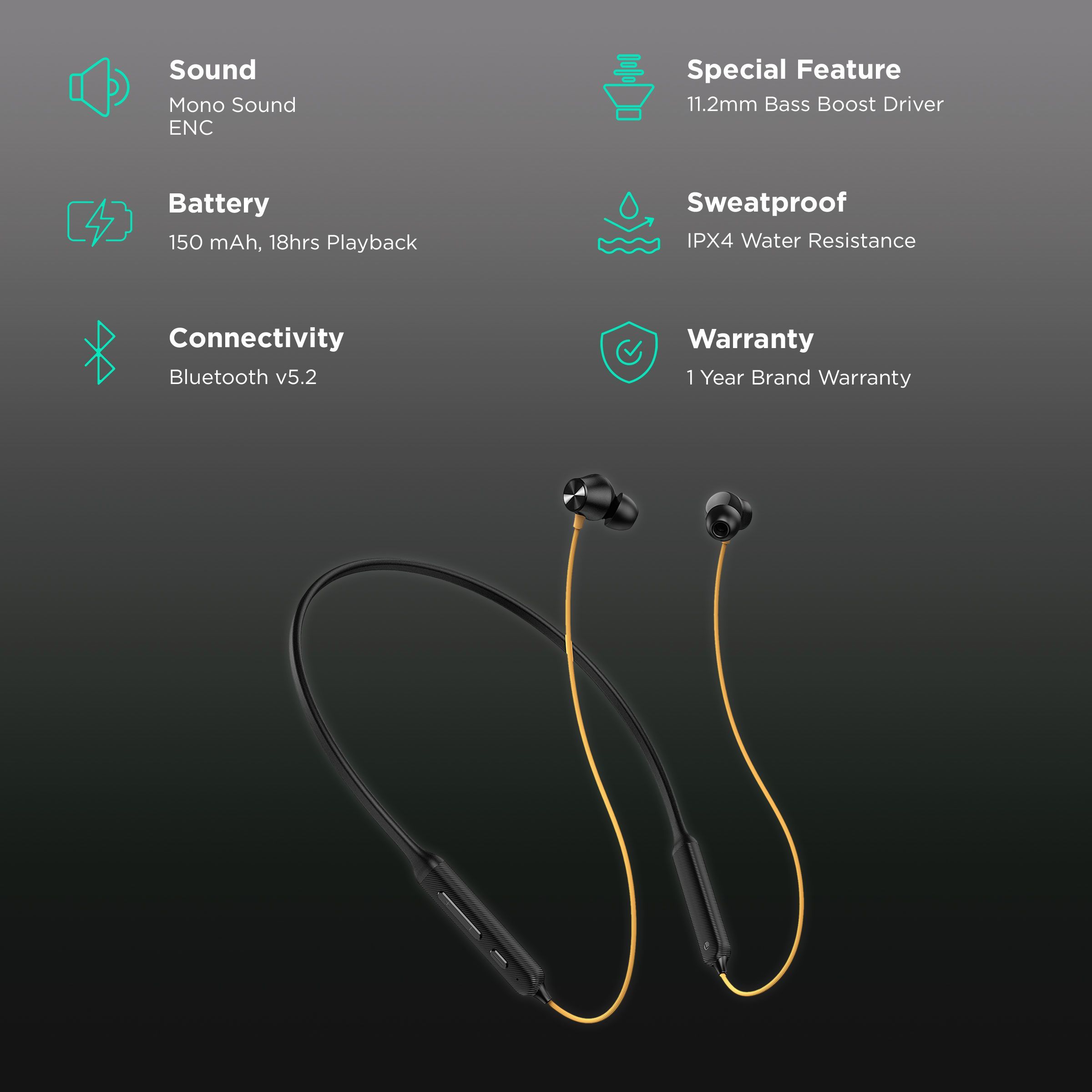 DIZO Wireless Power i Neckband with Environmental Noise Cancellation (IPX4 Water Resistant, Low Latency Game Mode, Yellow & Black)_2