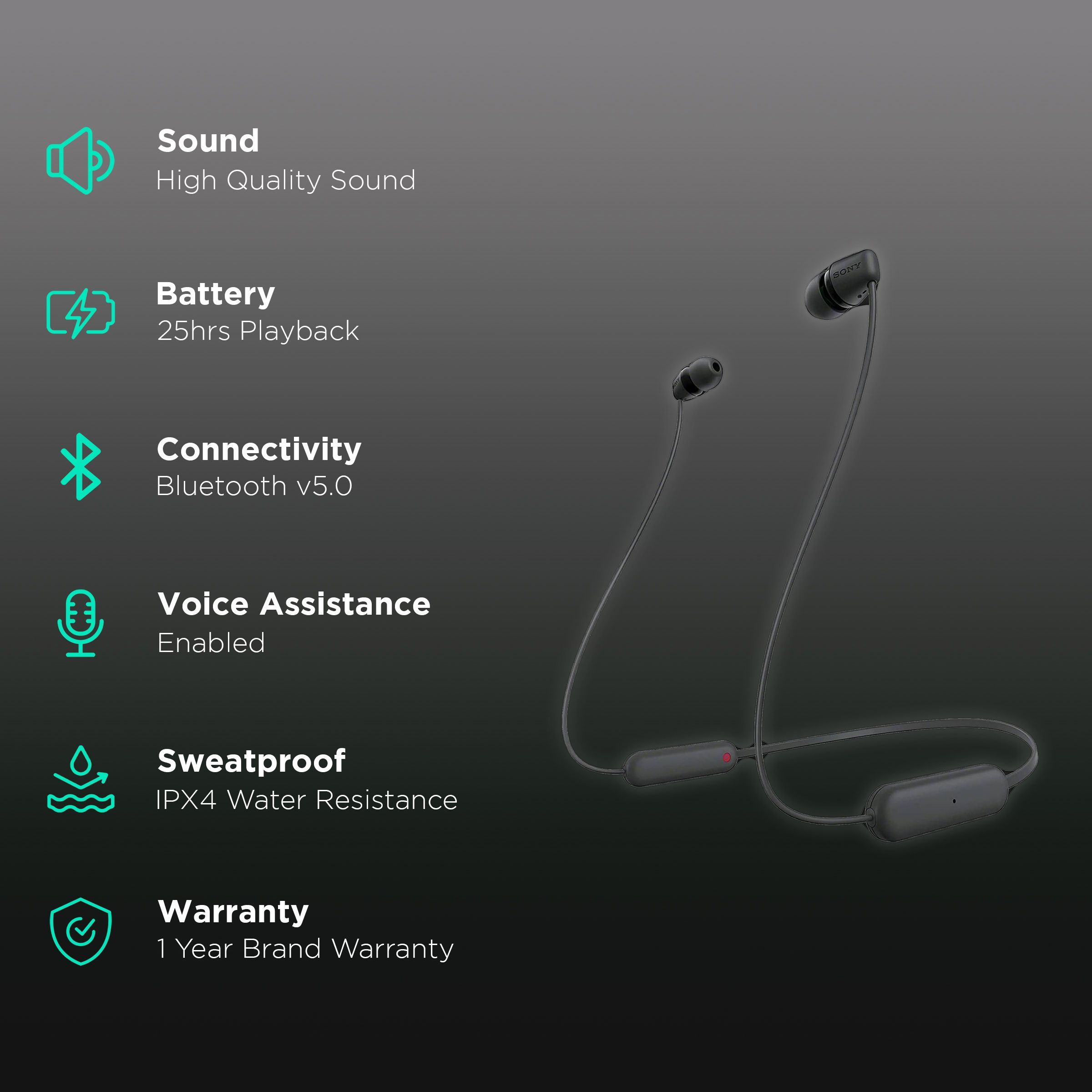 SONY WI-C100 Neckband (IPX4 Sweat & Splashproof, 25 Hours Playtime, Black)_2