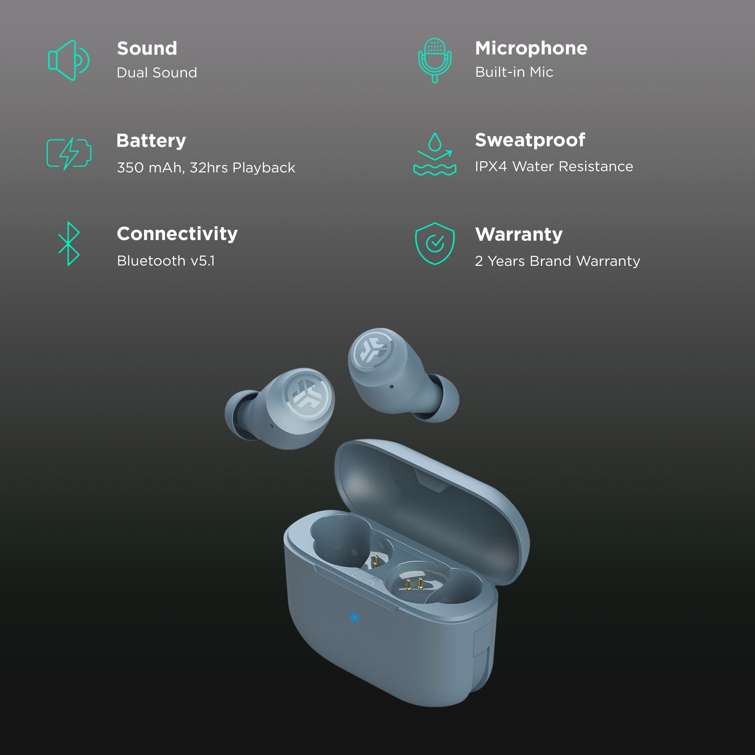 JLAB Go Air Pop IEUEBGAIRPOPRSLT12 TWS Earbuds (IPX4 Sweat & Water Resistant, 32 Hours Playback, Slate)_2