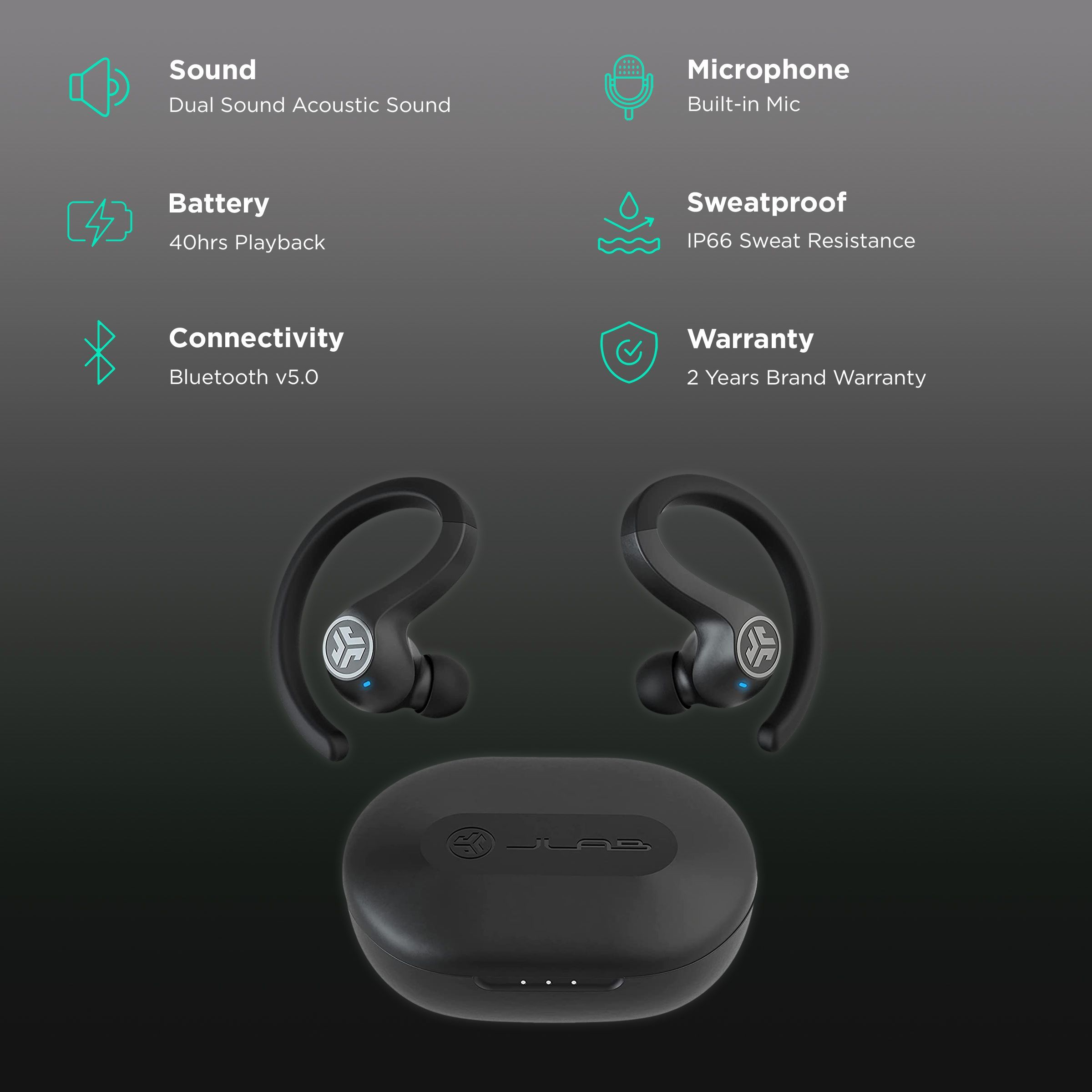 JLAB JBuds Air Sport IEUEBJBAIRSPRTRBLK TWS Earbuds (IP66 Sweat & Water Resistant, 40 Hours Playback, Black)_2