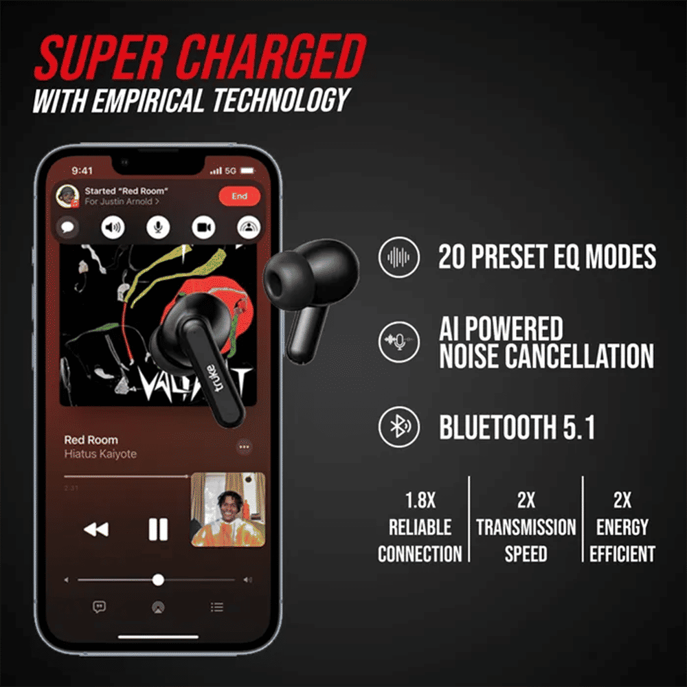 truke Air Buds+ E218 TWS Earbuds with AI Noise Cancellation (IPX4 Water Resistant, 48 Hours Playback, Black)_4