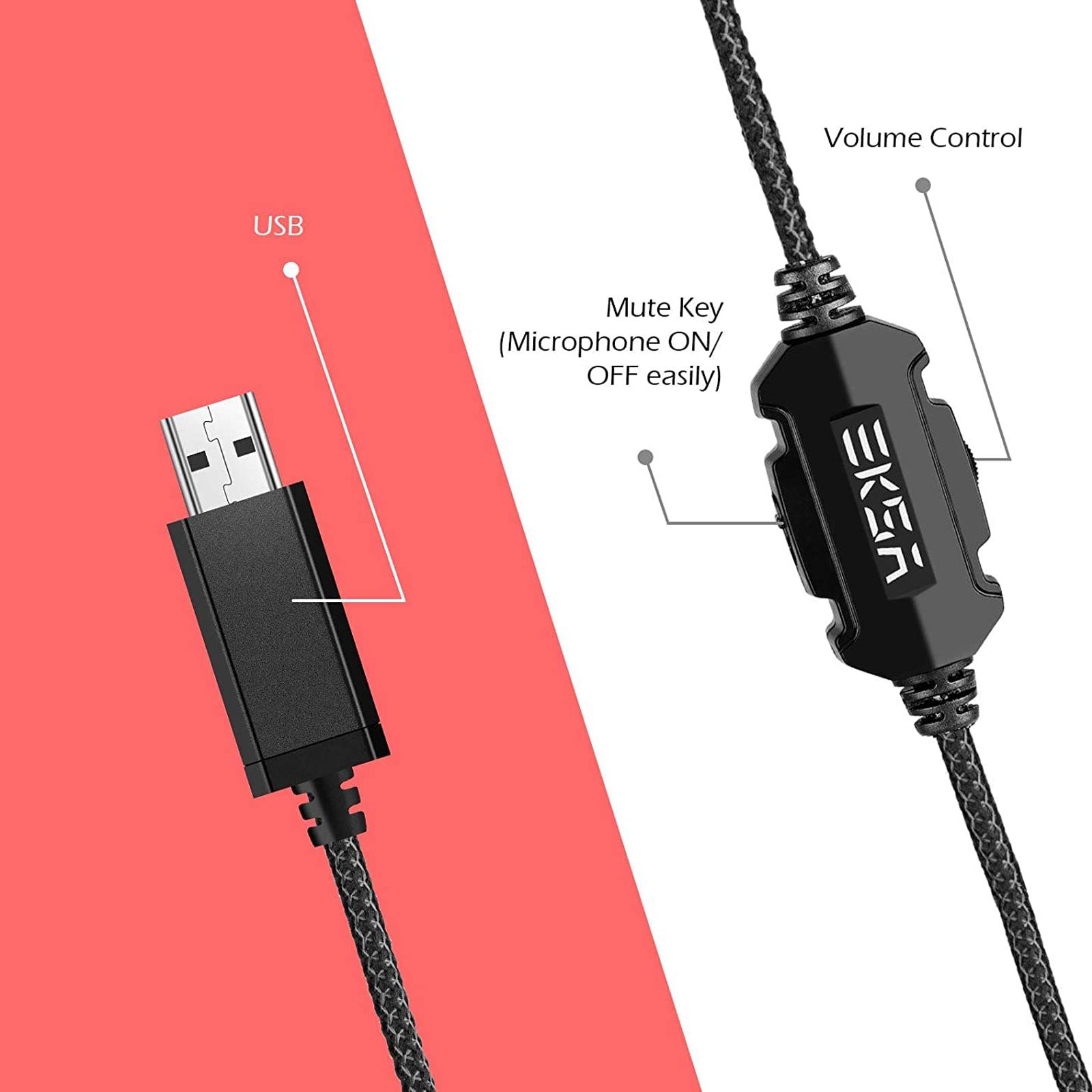 EKSA E1000 Wired Gaming Headset with Noise Cancellation (Stereo Sound, Over Ear, Gray)_6