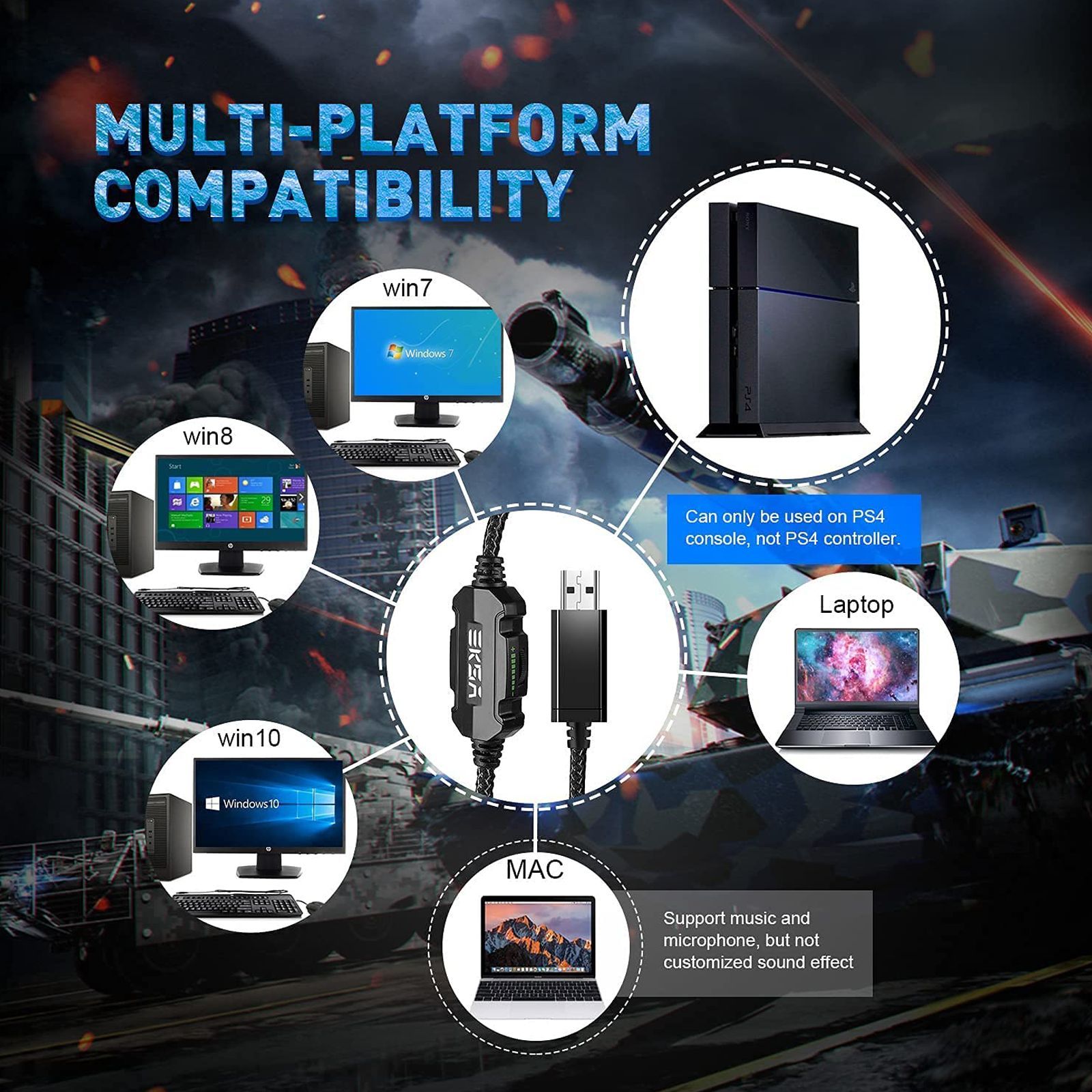 EKSA E1000 Wired Gaming Headset with Noise Cancellation (Stereo Sound, Over Ear, Gray)_3