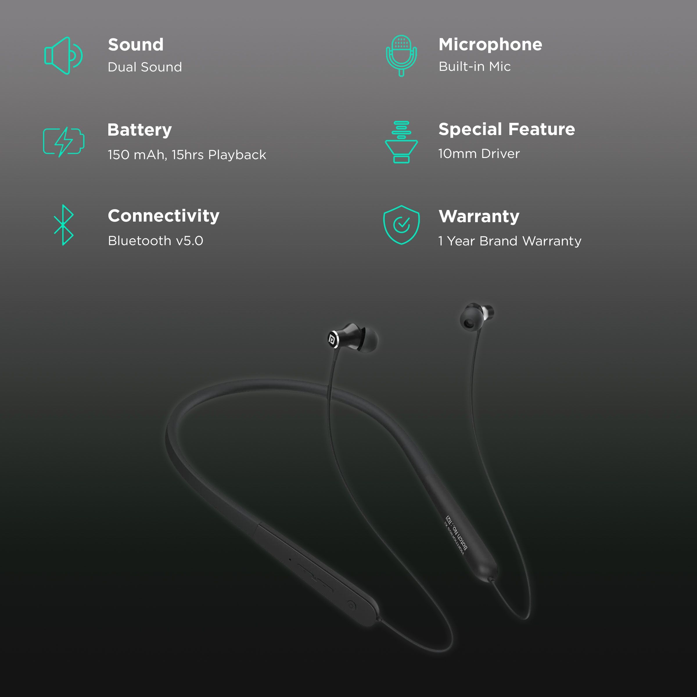 PORTRONICS Harmonics X1 POR-1515 Neckband (IPX4 Water Resistant, Upto 15 Hours Playback, Black)_2