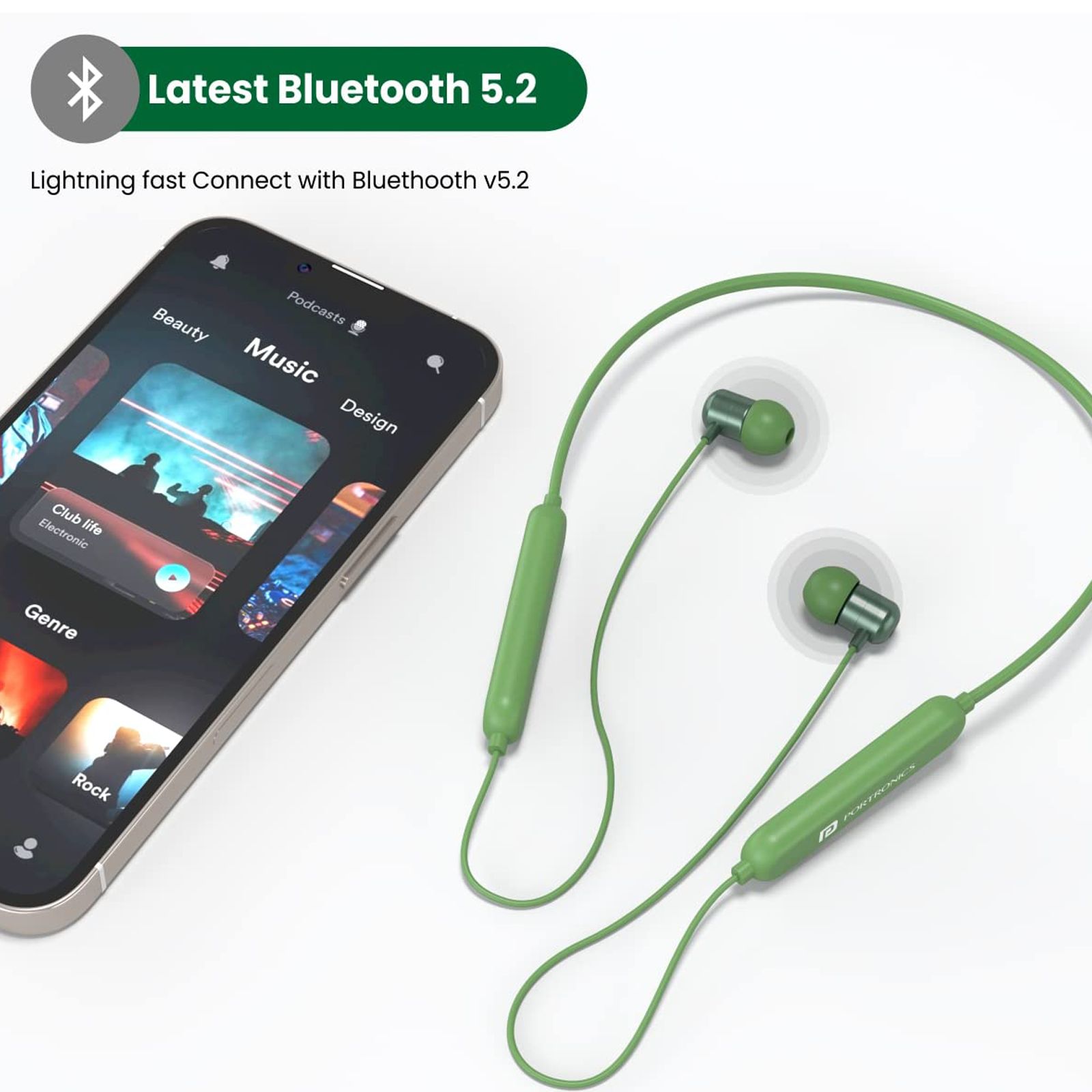 PORTRONICS Harmonics Z1 POR-1575 Neckband (Voice Assistant Enabled, Green)_4