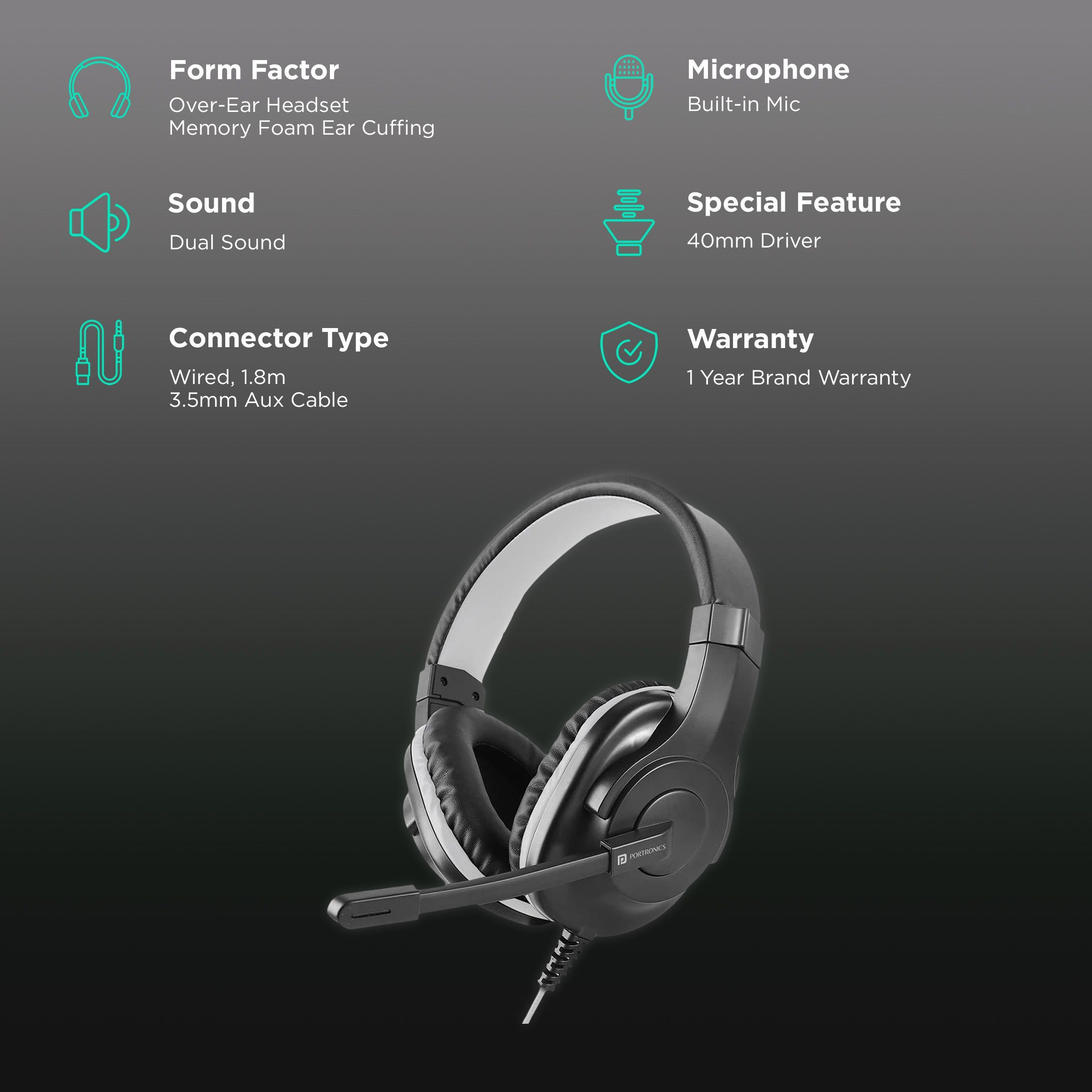 PORTRONICS Genesis POR-1530 Wired Gaming Headset (Distortion Free Audio, Over Ear, Grey)_2