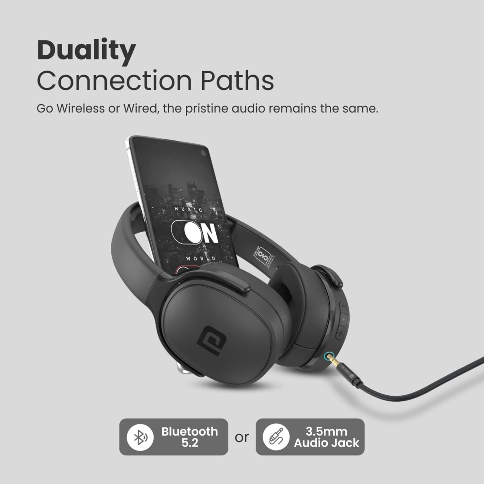 PORTRONICS Muffs A POR-1507 Bluetooth Headphone with Mic (Upto 30 Hours Playback, Over Ear, Black)_5