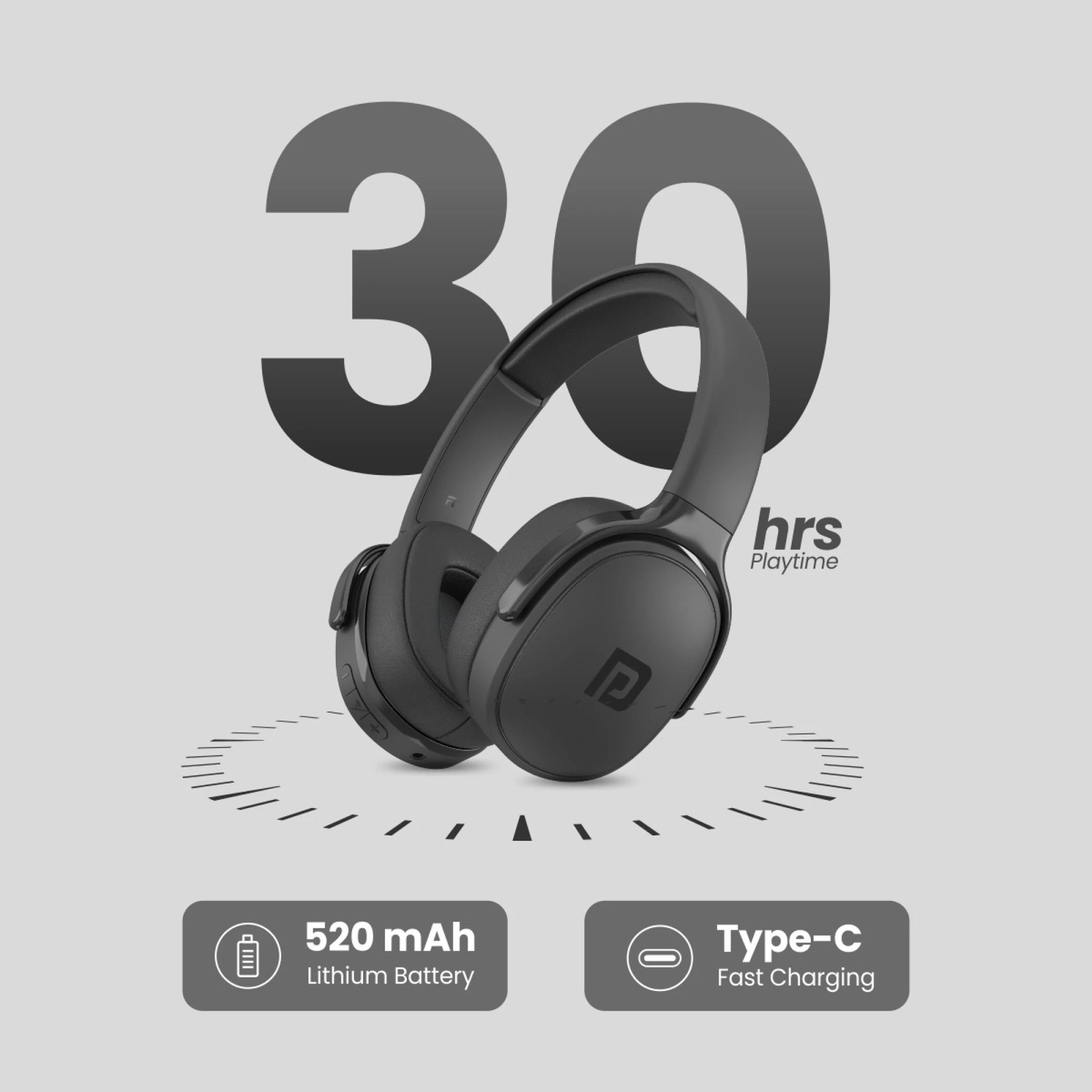 PORTRONICS Muffs A POR-1507 Bluetooth Headphone with Mic (Upto 30 Hours Playback, Over Ear, Black)_7