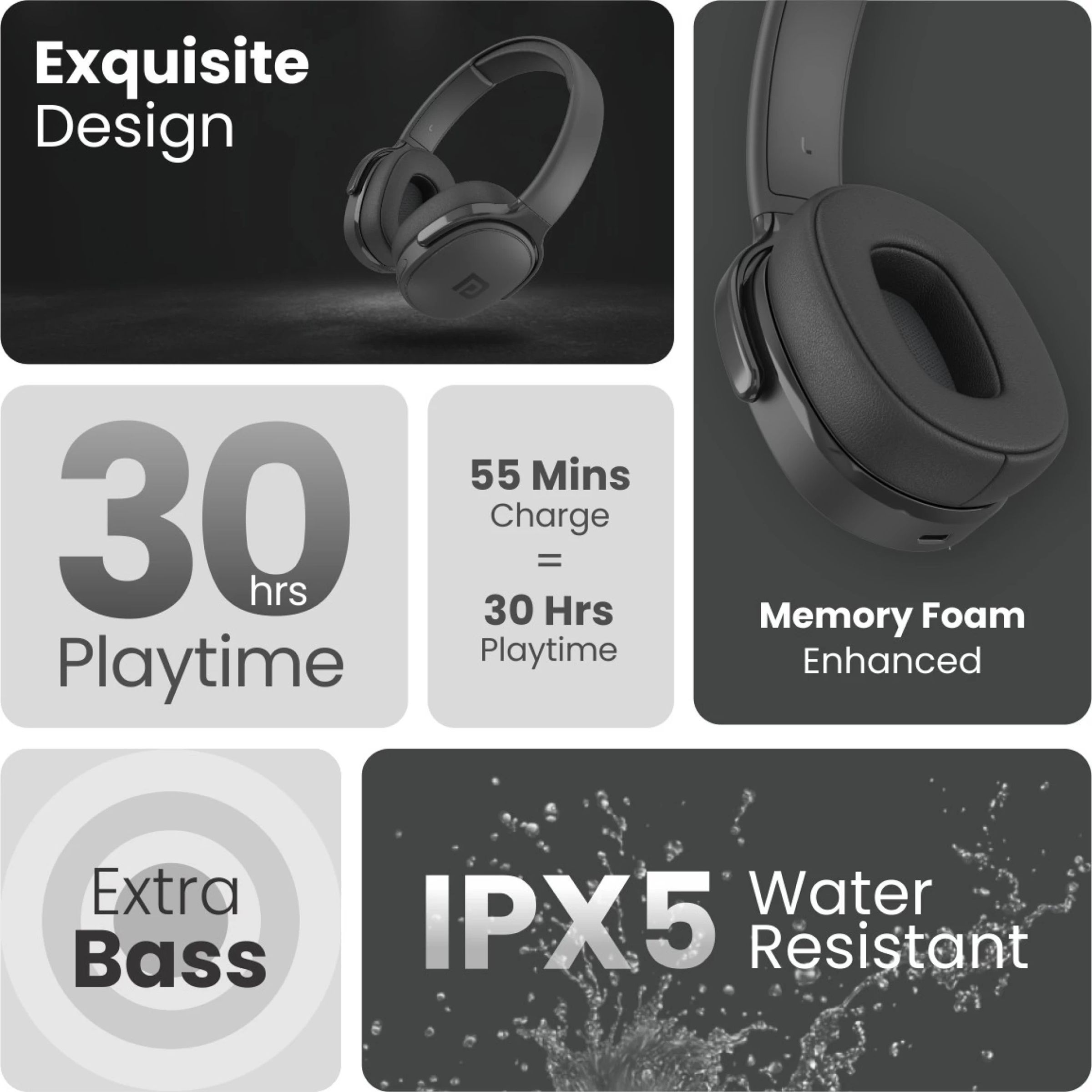 PORTRONICS Muffs A POR-1507 Bluetooth Headphone with Mic (Upto 30 Hours Playback, Over Ear, Black)_9