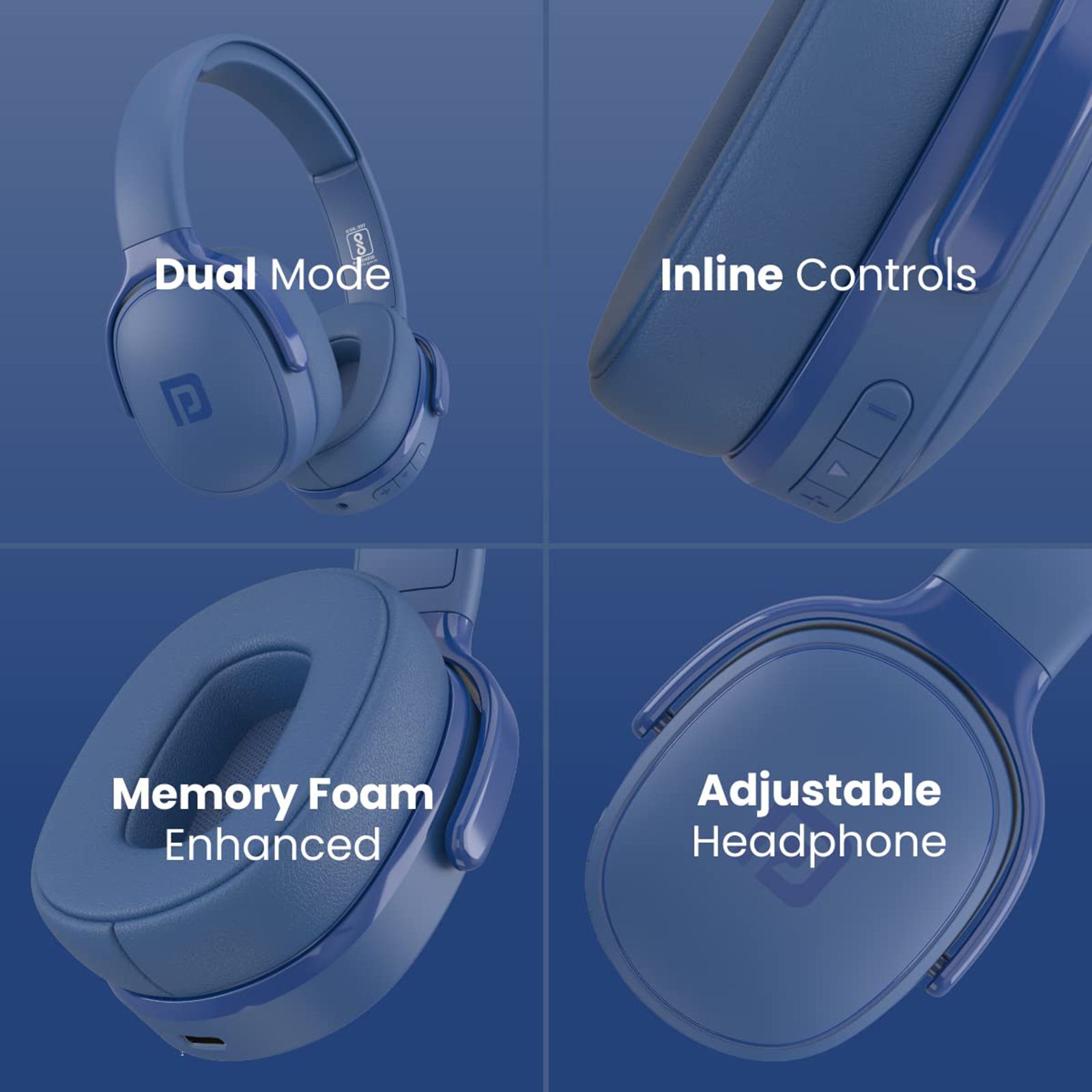 PORTRONICS Muffs A POR-1508 Bluetooth Headphone with Mic (Upto 30 Hours Playback, Over Ear, Blue)_4