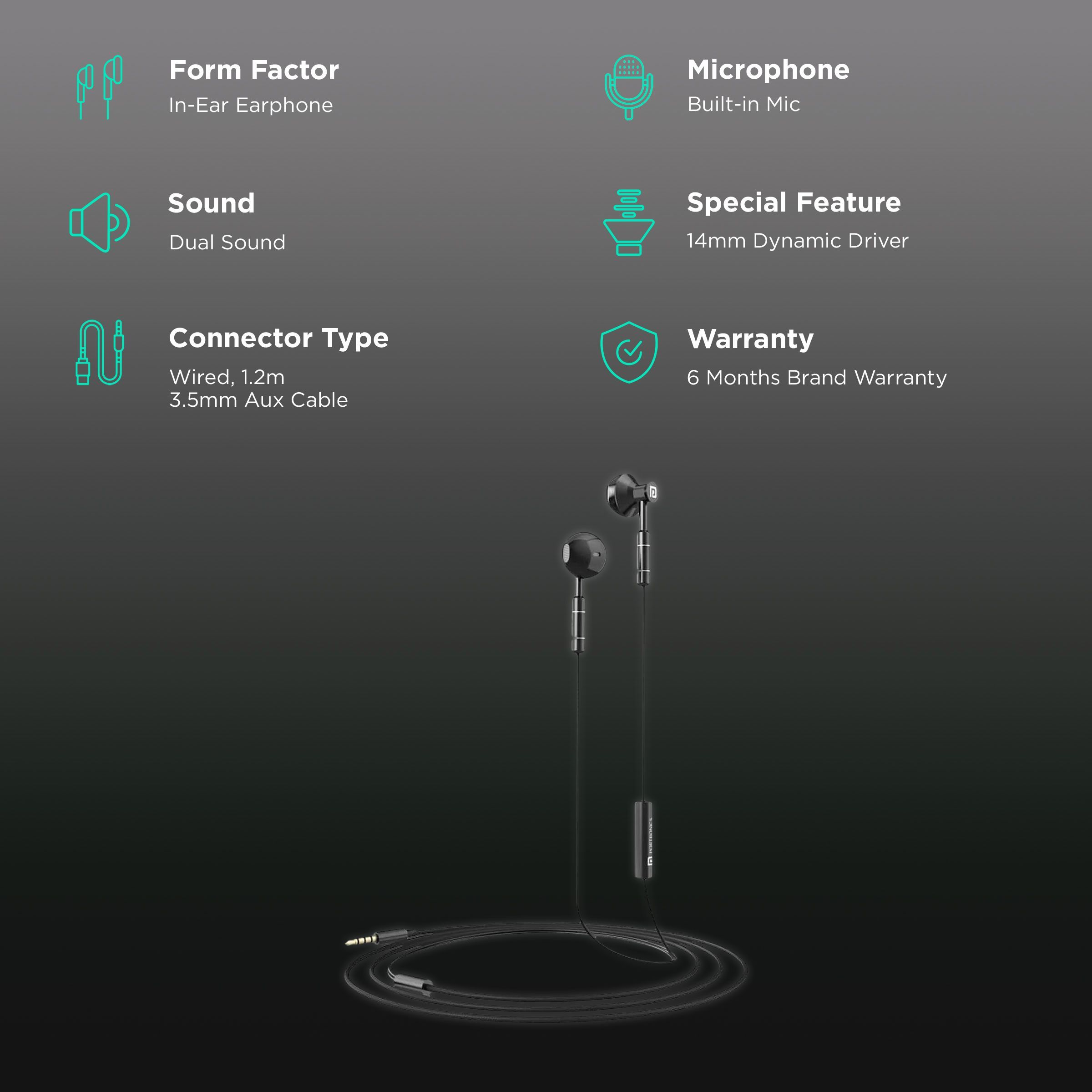 PORTRONICS Ear 1 POR-1367 Wired Earphone with Mic (In Ear, Black)_2