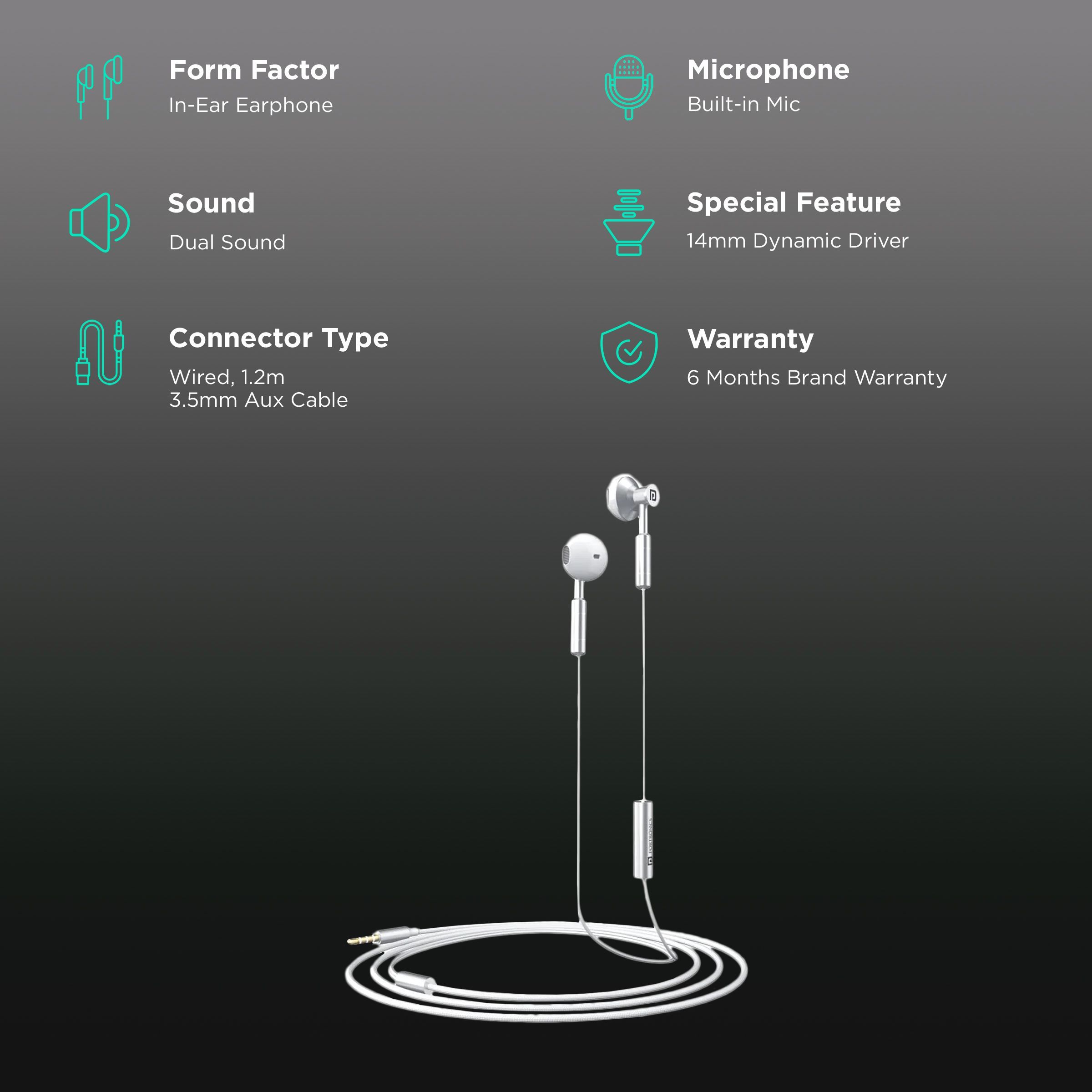 PORTRONICS Ear 1 POR-1370 Wired Earphone with Mic (In Ear, White) PORTRONICS Ear 1 POR-1370 Wired Earphone with Mic (In Ear, White)_2