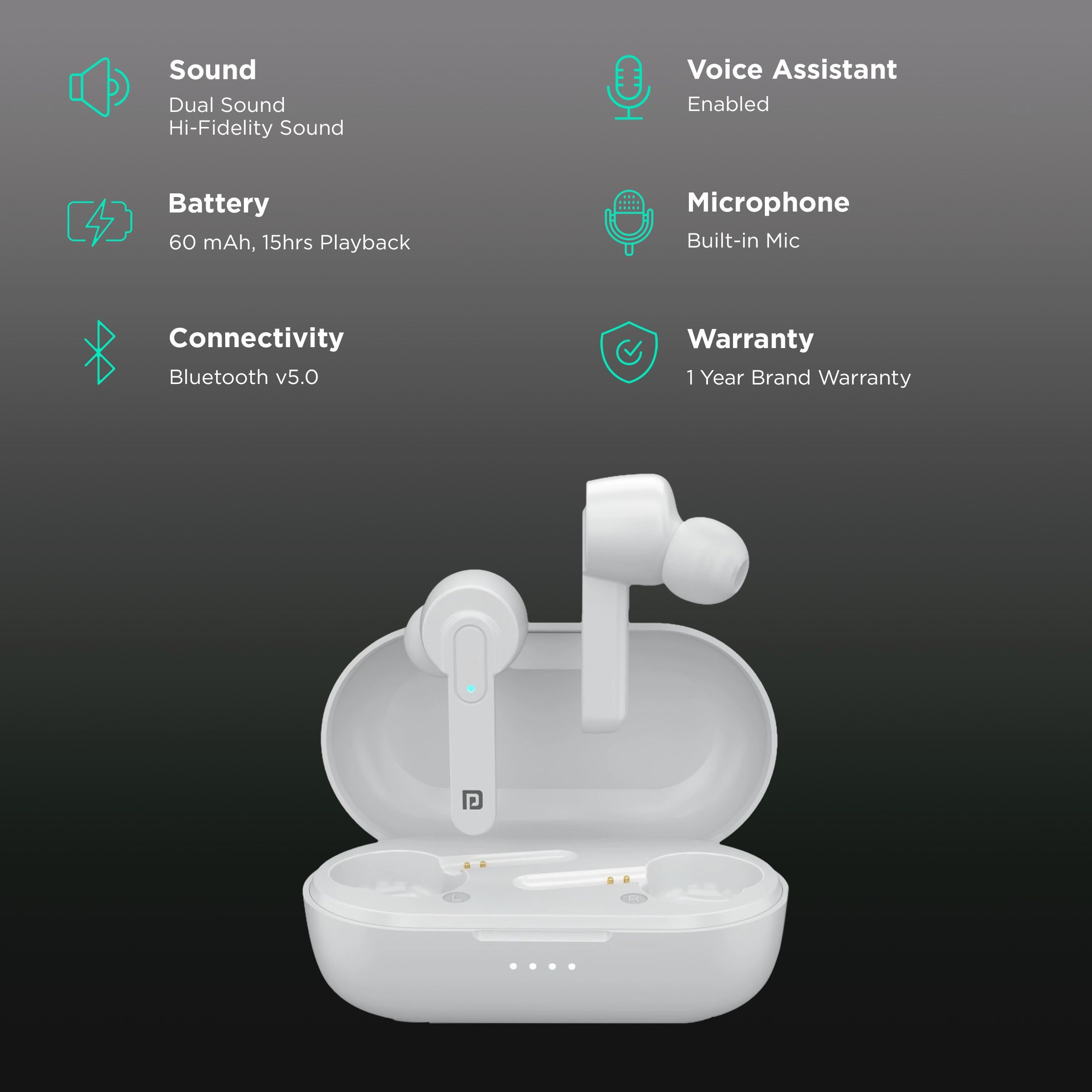 PORTRONICS Harmonics Twins 24 POR-1423 TWS Earbuds (Upto 15 Hours Playback, White)_2