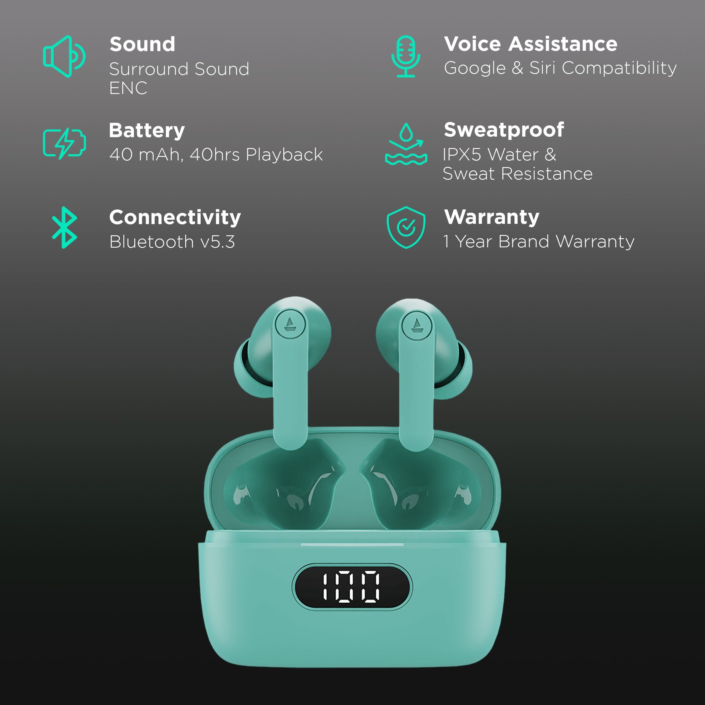 boAt Airdopes 121 Pro TWS Earbuds with Environmental Noise Cancellation Technology (IPX4 Water Resistance, ASAP Charge, Mint Green)_2