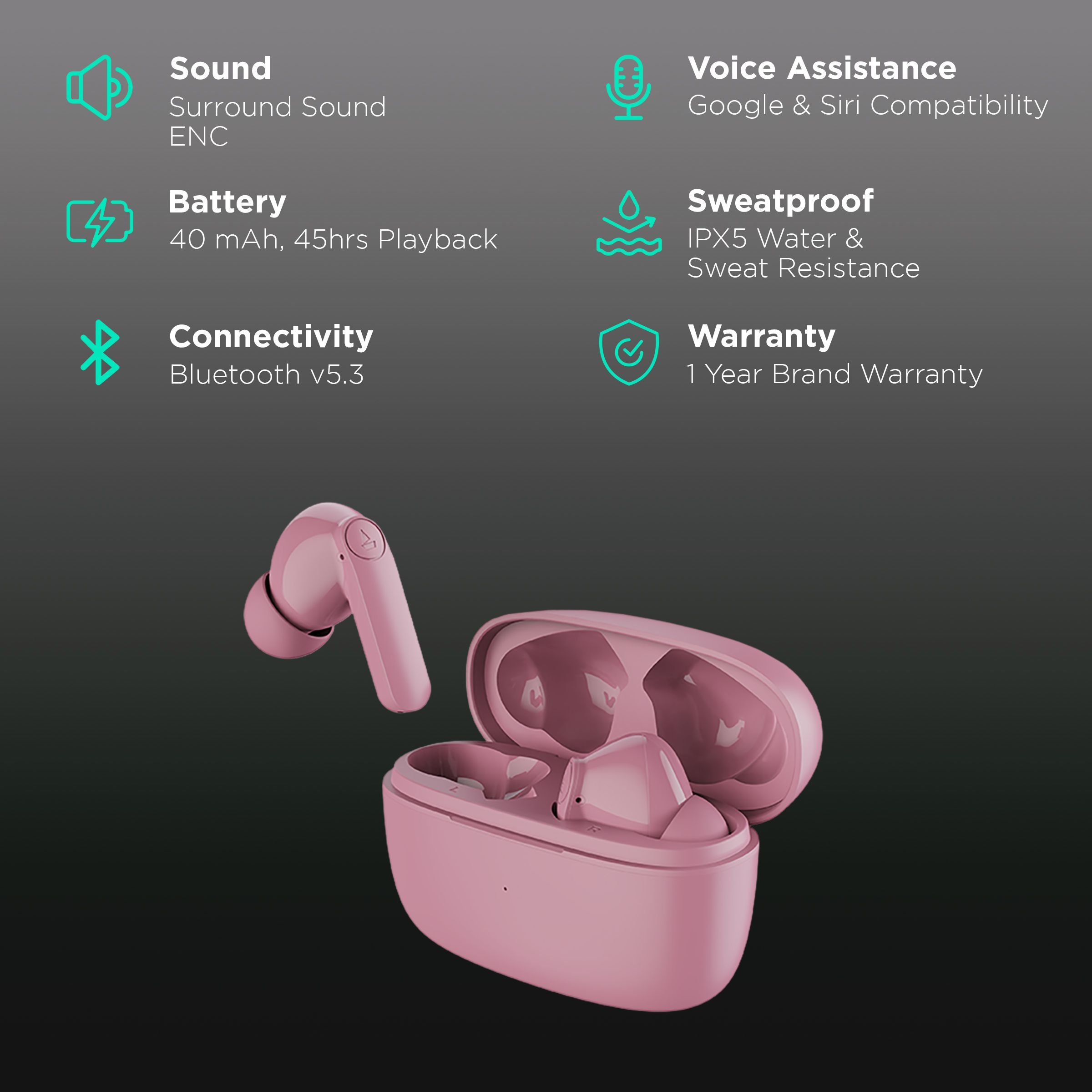 boAt Airdopes 131 Pro TWS Earbuds with Environment Noise Cancellation Technology (IPX5 Water Resistance, ASAP Charge, Mint Bubblegum)_2