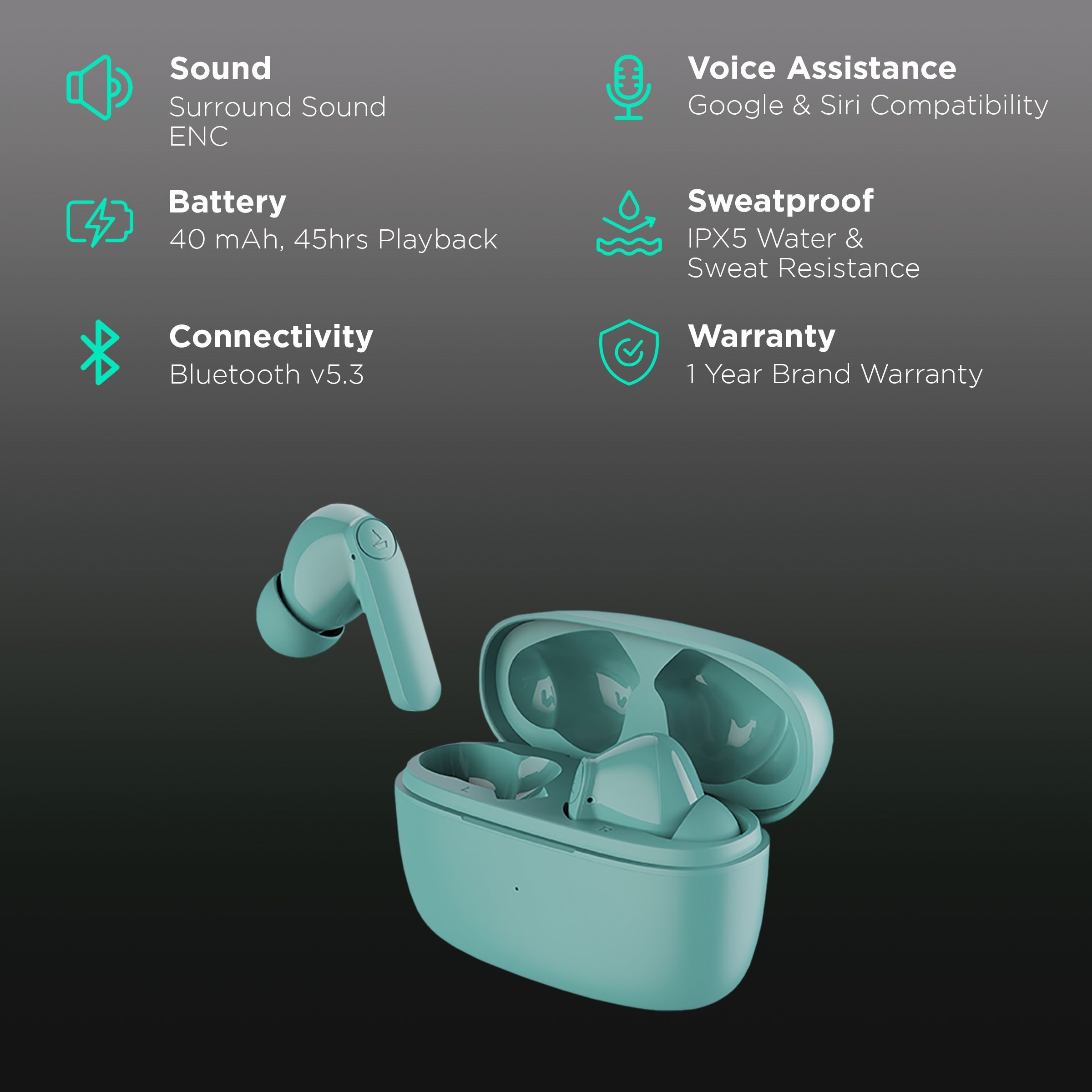 boAt Airdopes 131 Pro TWS Earbuds with Environment Noise Cancellation Technology (IPX5 Water Resistance,ASAP Charge, Mint Green)_2