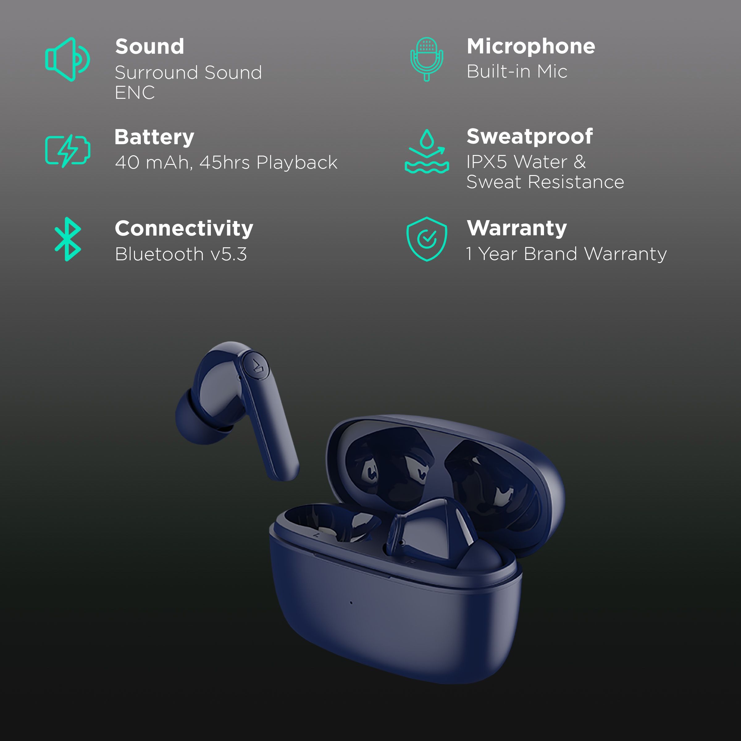 boAt Airdopes 131 Pro TWS Earbuds with Environmental Noise Cancellation Technology (IPX5 Water Resistant, ASAP Charge, Blue)_2