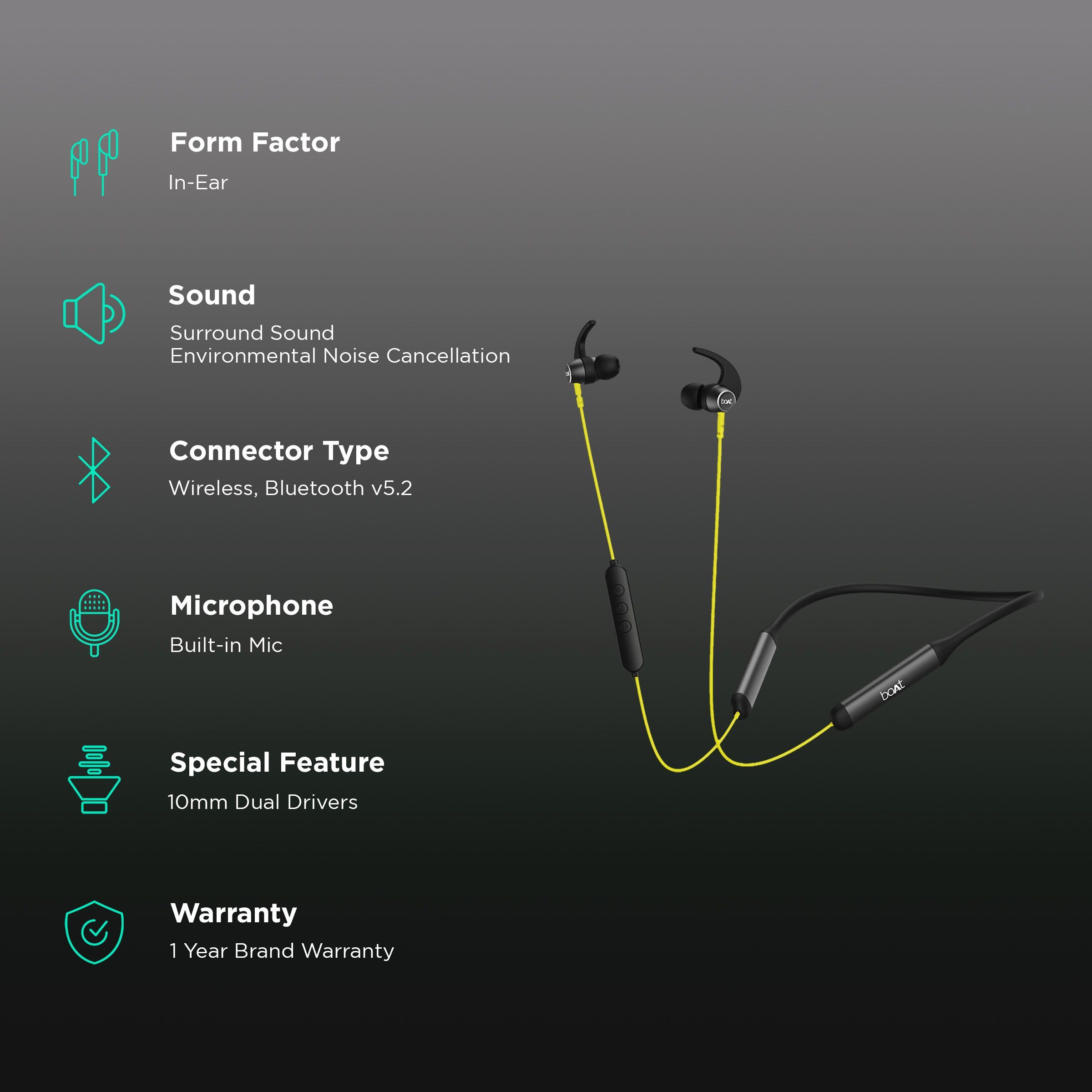 boAt Rockerz 330 Pro Neckband with Environmental Noise Cancellation Technology (IPX5 Water Resistant, ASAP Charge, Yellow)_2