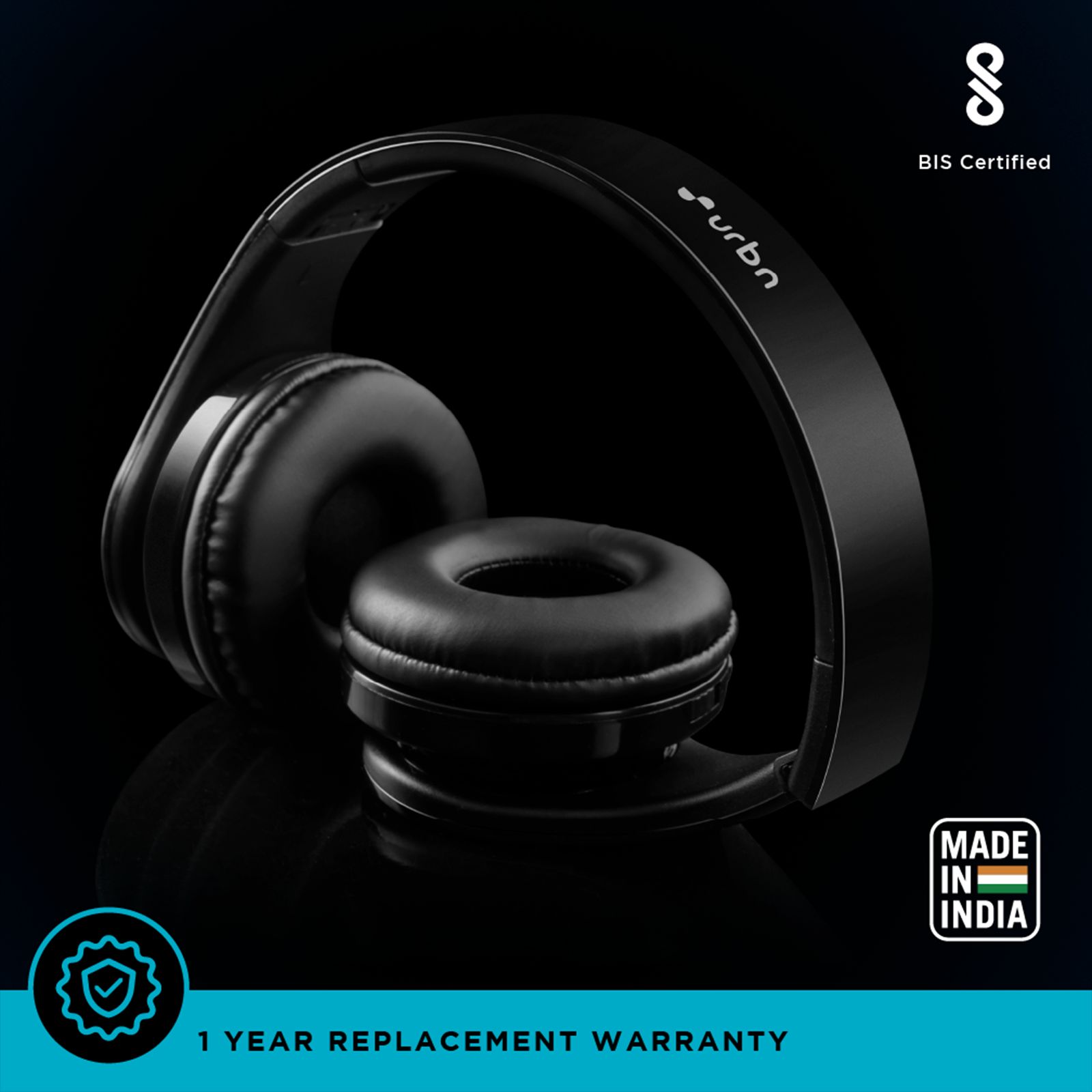 urbn Thump 300 Bluetooth Headphone with Mic (Upto16 Hours Playtime, On Ear, Black)_9