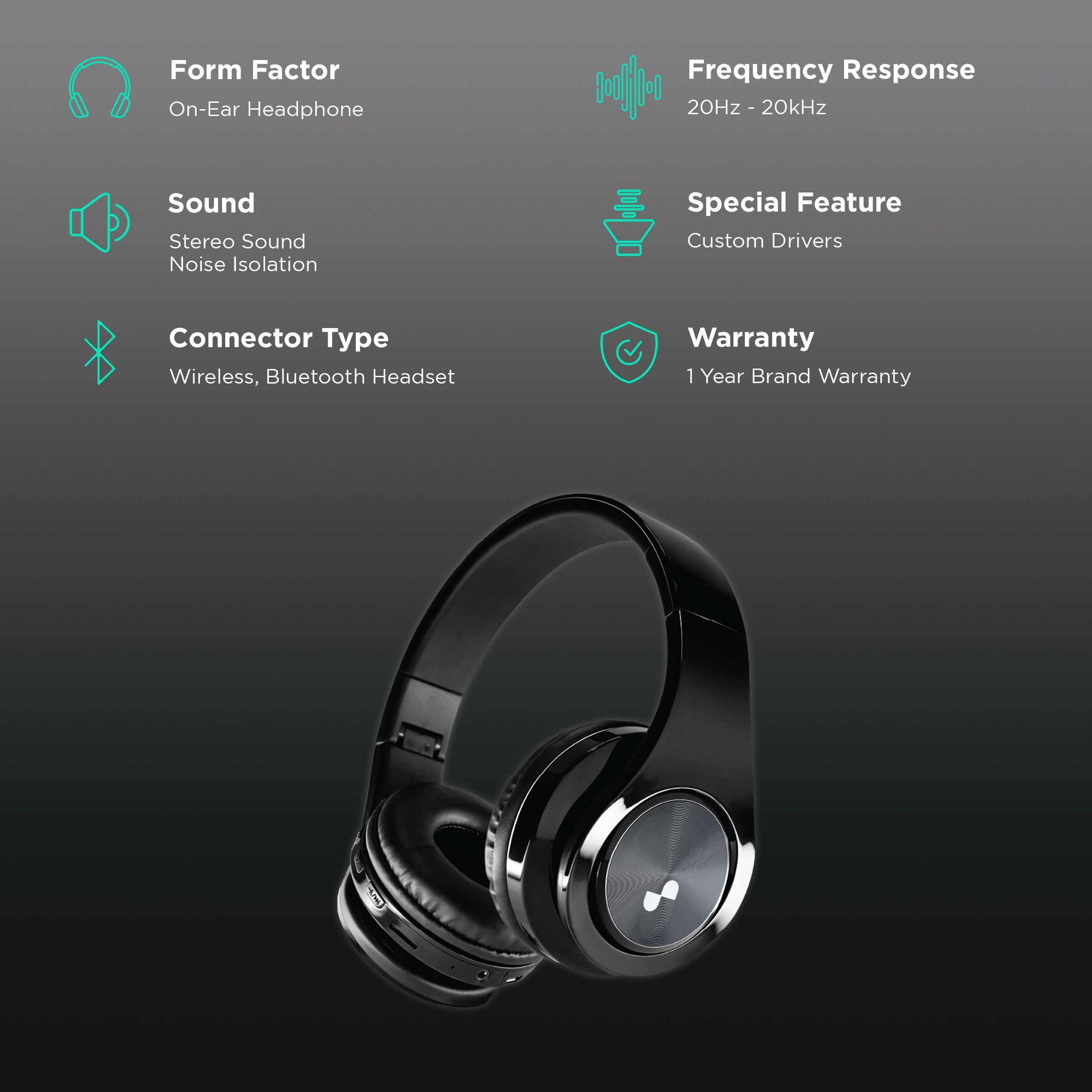 urbn Thump 300 Bluetooth Headphone with Mic (Upto16 Hours Playtime, On Ear, Black)_2