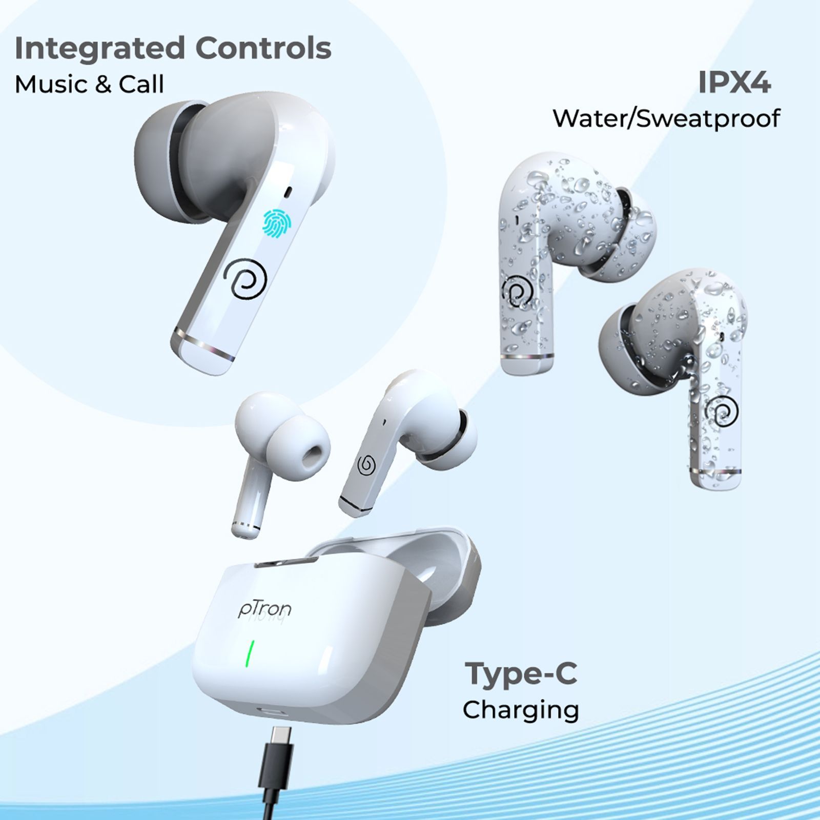pTron Basspods P81 Pro 140318194 TWS Earbuds with Environmental Noise Cancellation (IPX4 Water Resistant, Upto 50 Hours Playback, White)_8