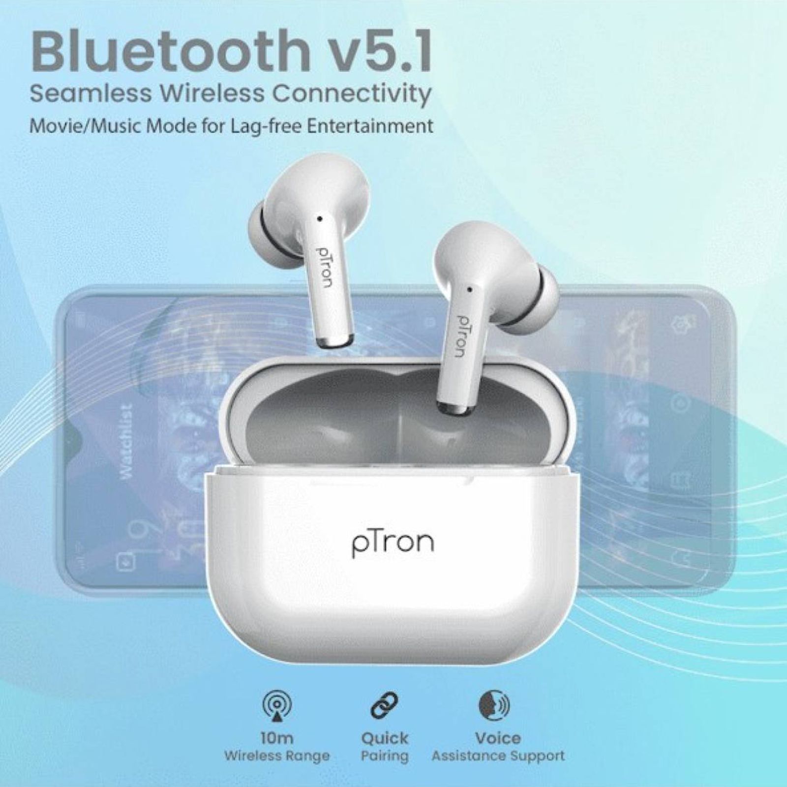pTron Basspods P81 Pro 140318194 TWS Earbuds with Environmental Noise Cancellation (IPX4 Water Resistant, Upto 50 Hours Playback, White)_10