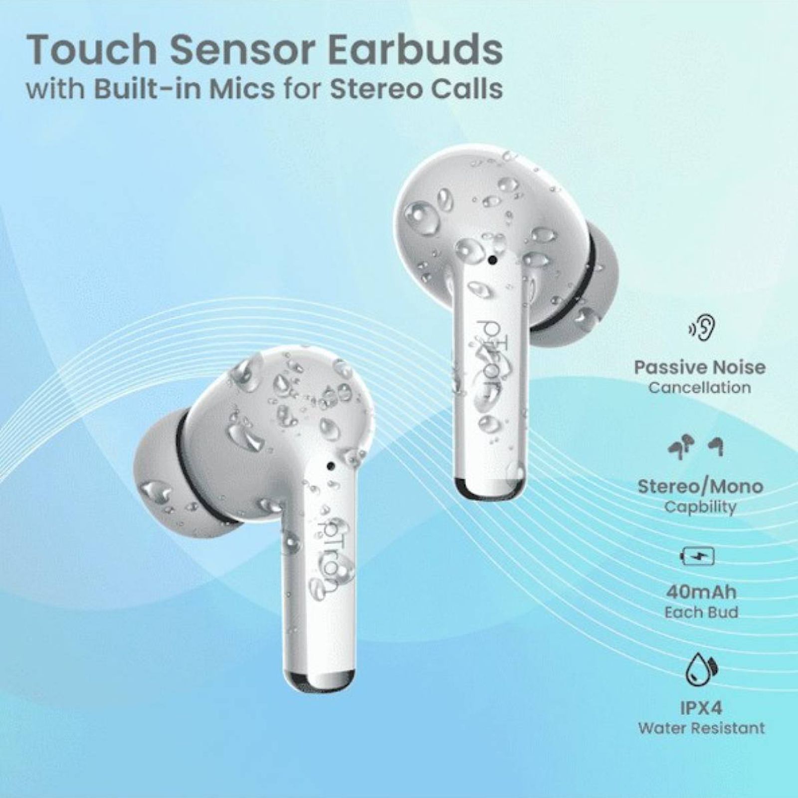 pTron Basspods P81 Pro 140318194 TWS Earbuds with Environmental Noise Cancellation (IPX4 Water Resistant, Upto 50 Hours Playback, White)_11