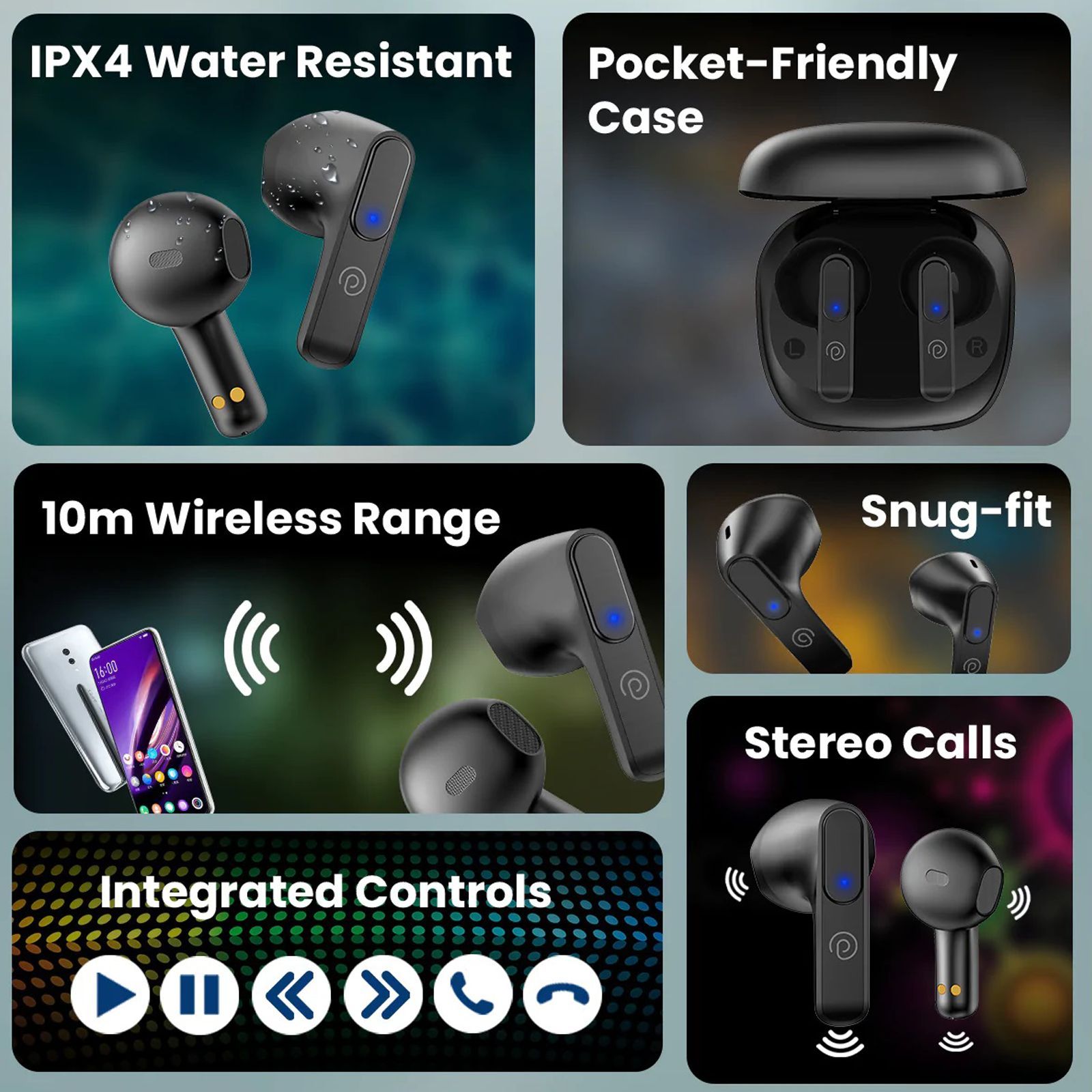 pTron Basspods P251 TWS Earbuds with Passive Noise Cancellation (IPX4 Water Resistant, Immersive Stereo Sound, Black) pTron Basspods P251 TWS Earbuds with Passive Noise Cancellation (IPX4 Water Resistant, Immersive Stereo Sound, Black)_9